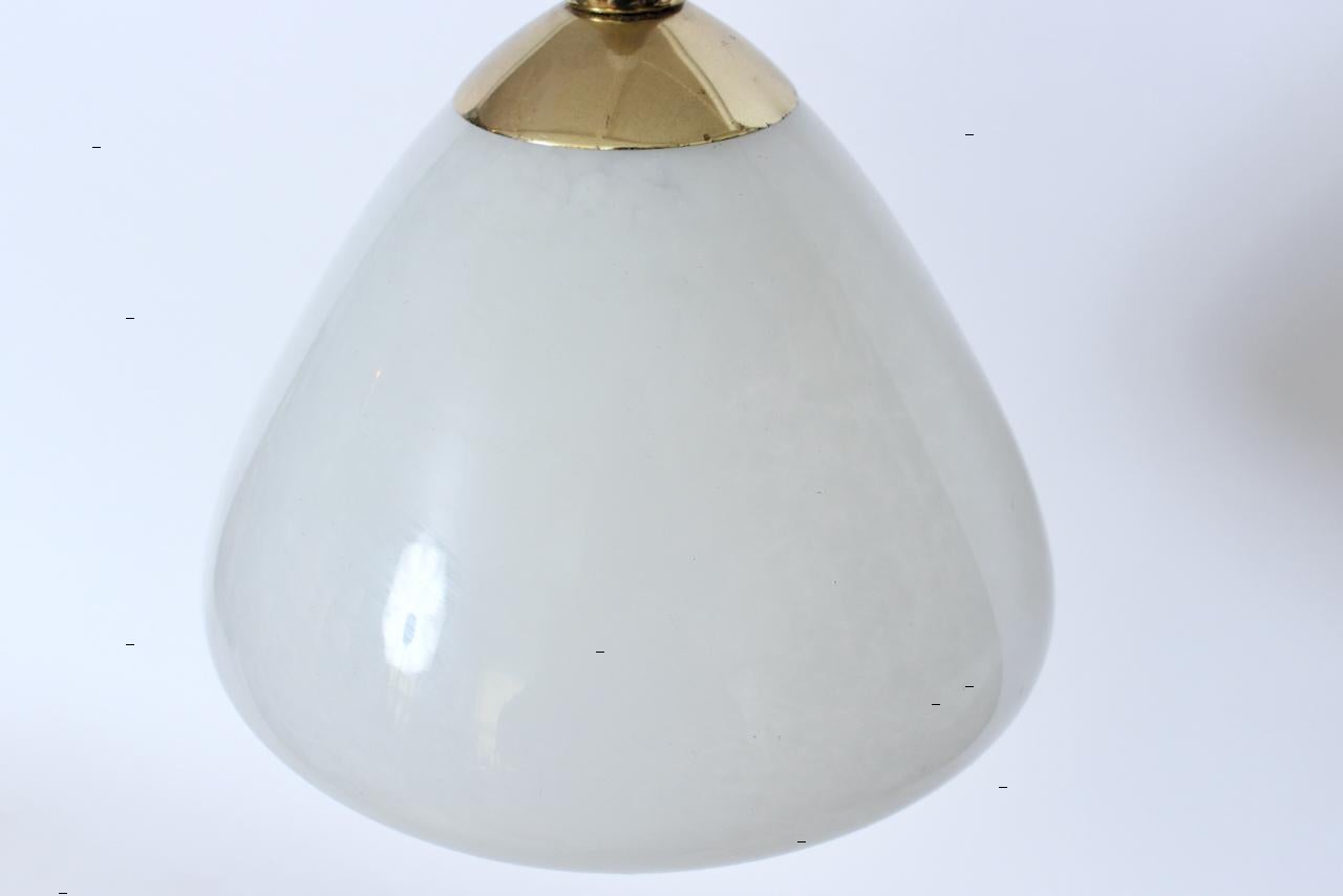 White Mottled Glass and Brass Hanging Pendant, by Moe Light, 1960s For Sale 5