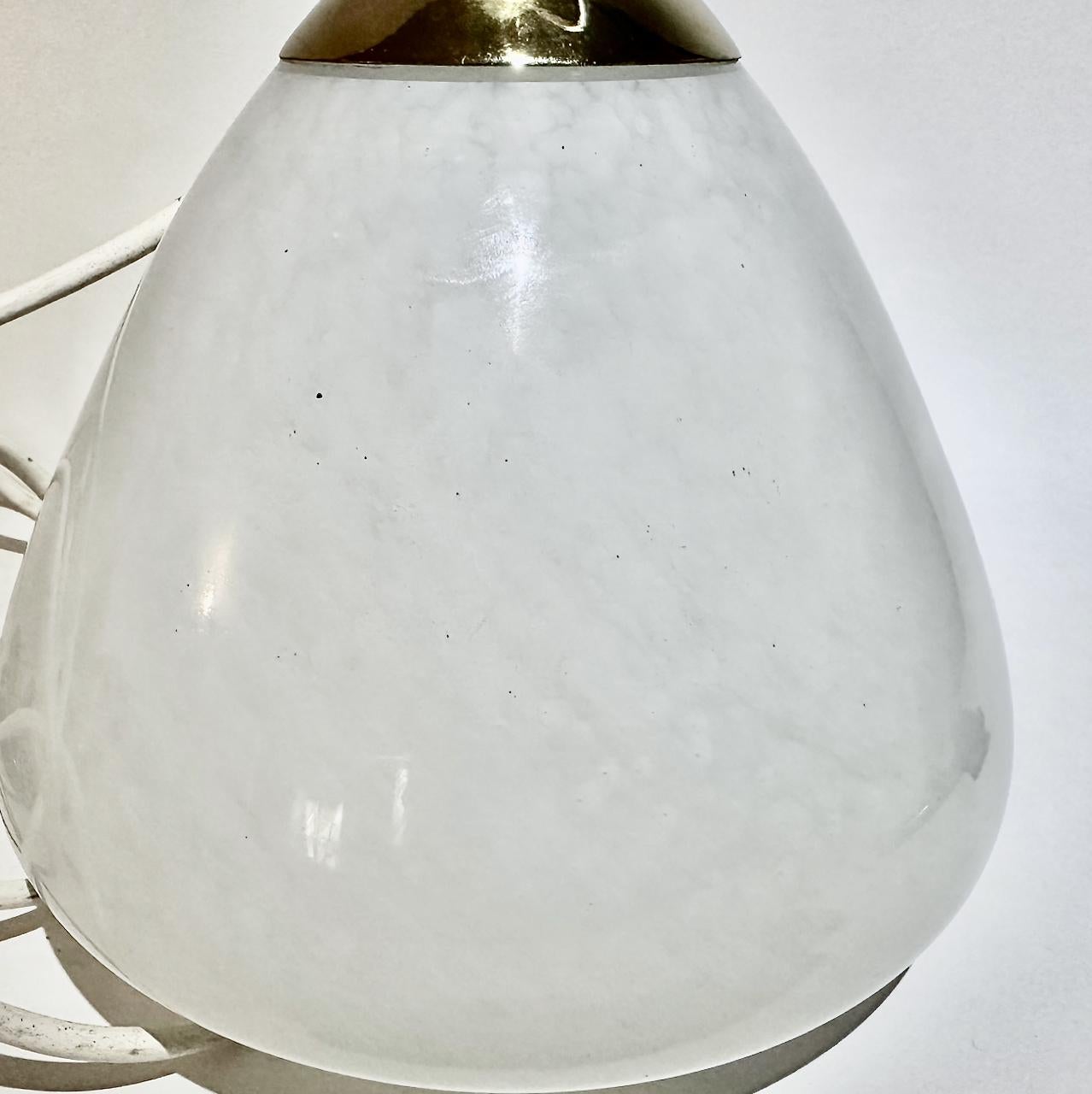 White Mottled Glass and Brass Hanging Pendant, by Moe Light, 1960s For Sale 6