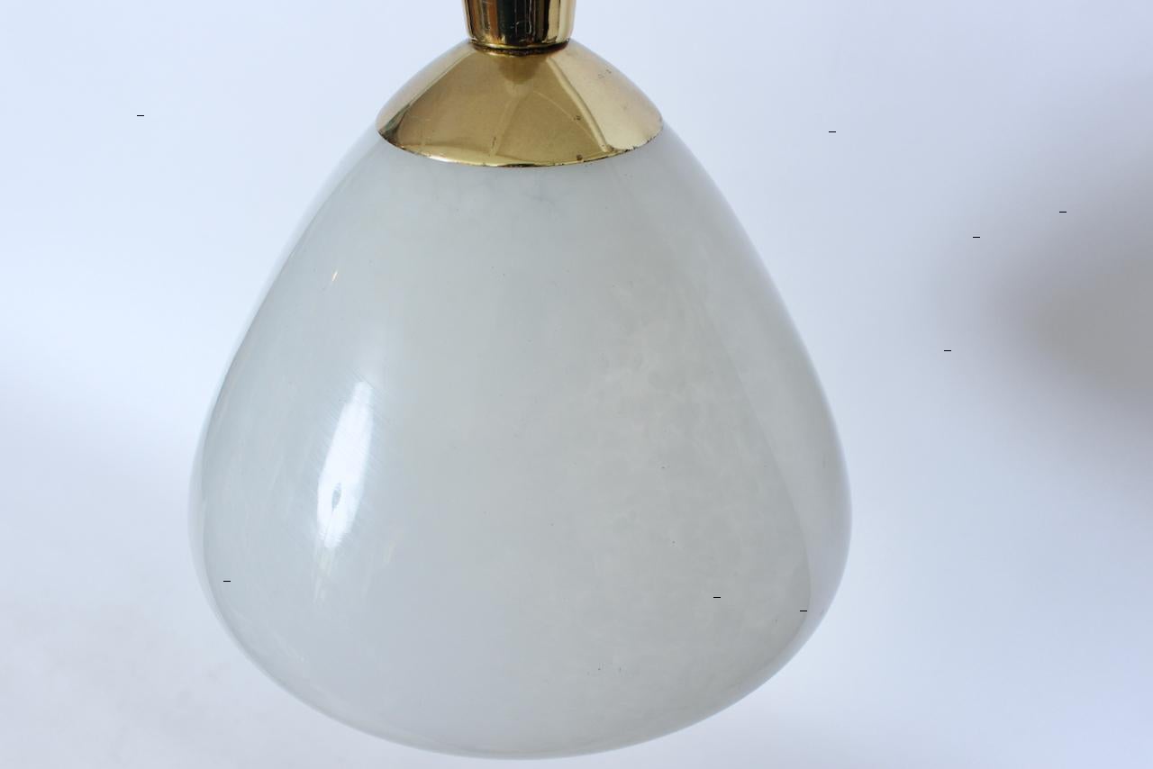 American White Mottled Glass and Brass Hanging Pendant, by Moe Light, 1960s For Sale