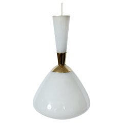 White Mottled Glass and Brass Hanging Pendant, by Moe Light, 1960s