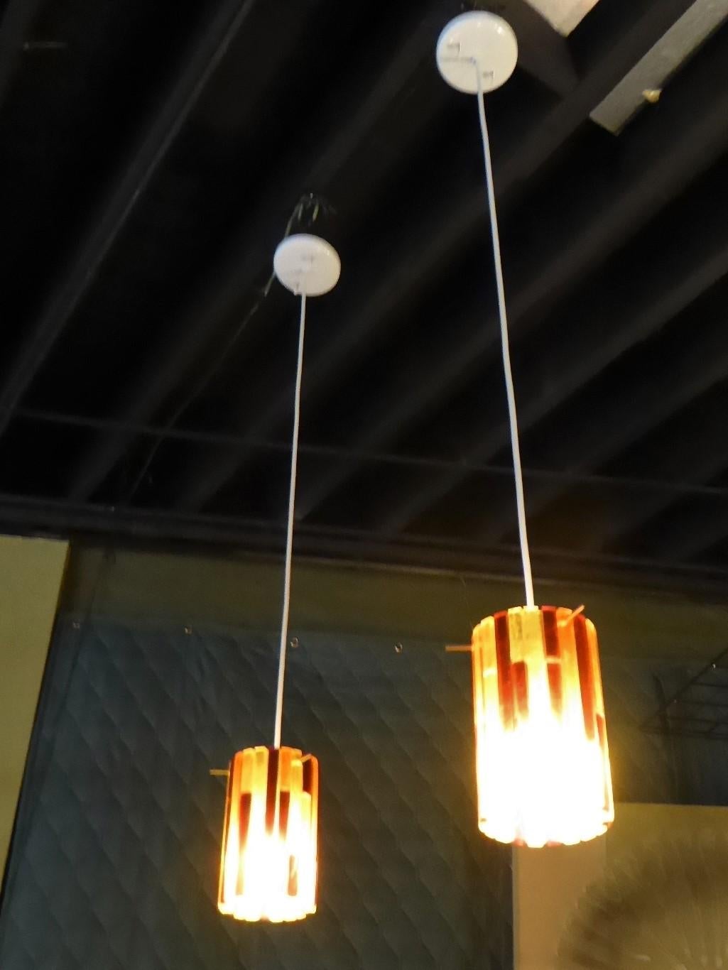 American Moe Lighting Pair Mid-Century Modern Acrylic Pendants Fiesta Series, 1965