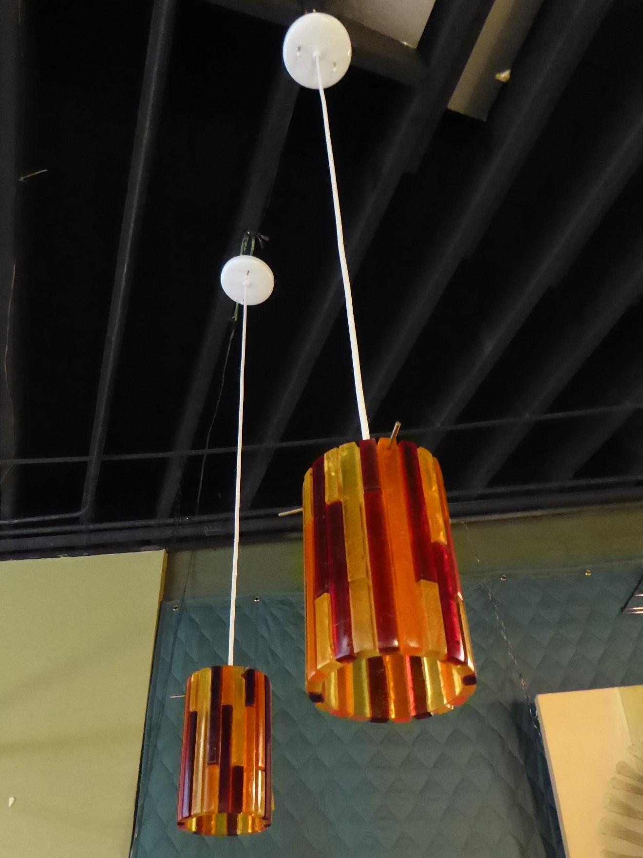 Mid-20th Century Moe Lighting Pair Mid-Century Modern Acrylic Pendants Fiesta Series, 1965