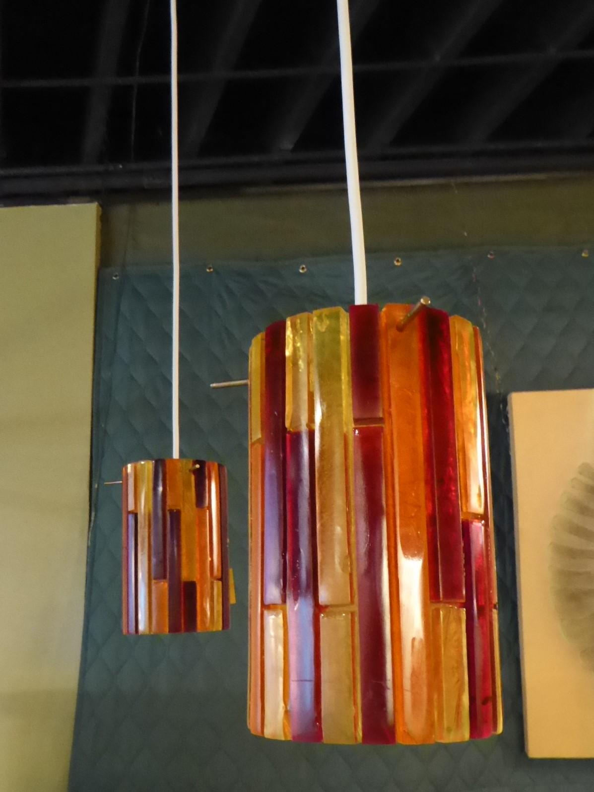 Resin Moe Lighting Pair Mid-Century Modern Acrylic Pendants Fiesta Series, 1965