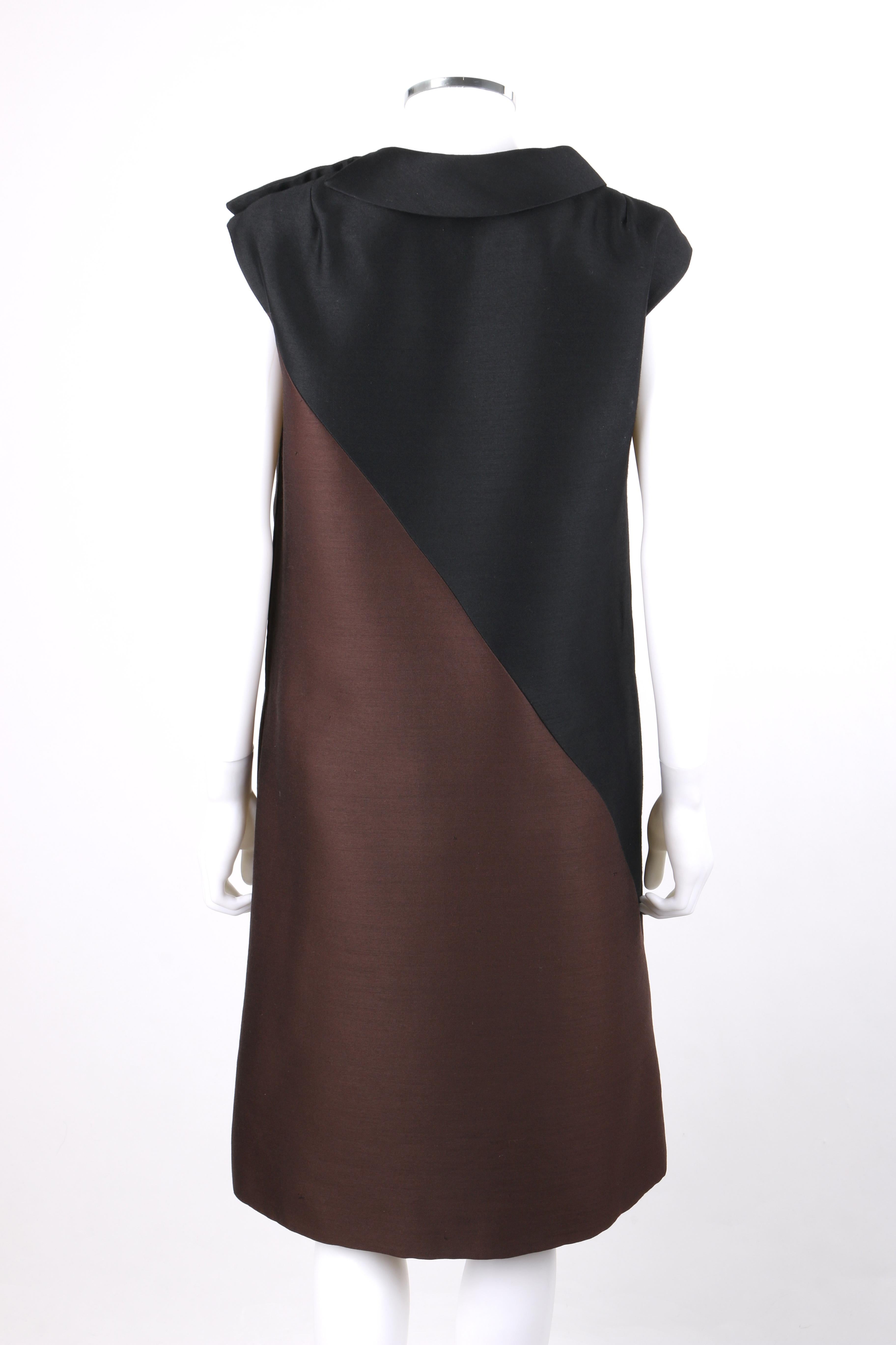 Women's MOE NATHAN New York c.1960’s Brown Black Color Block Mod Sleeveless Shift Dress