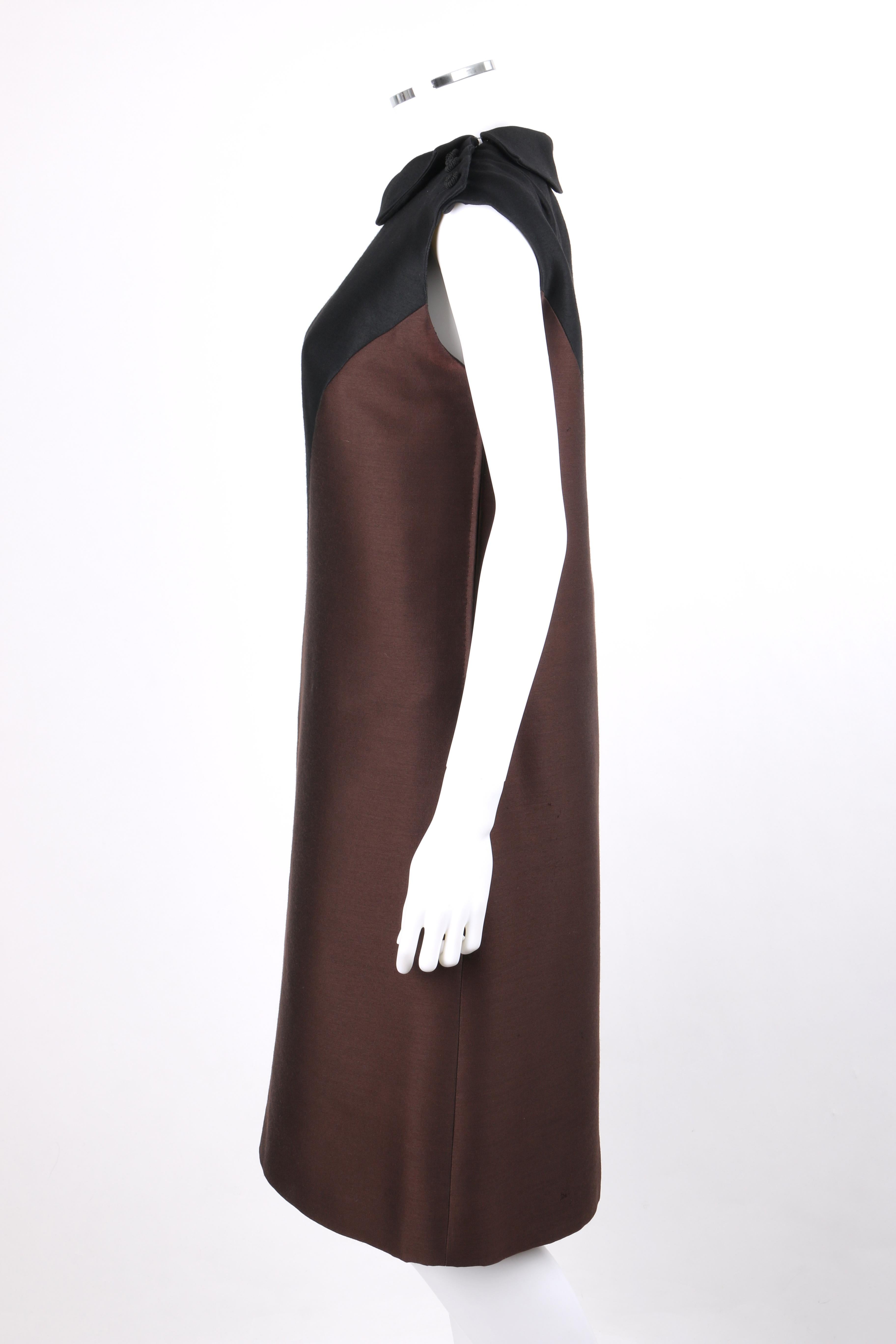 MOE NATHAN New York c.1960’s Brown Black Color Block Mod Sleeveless Shift Dress 1