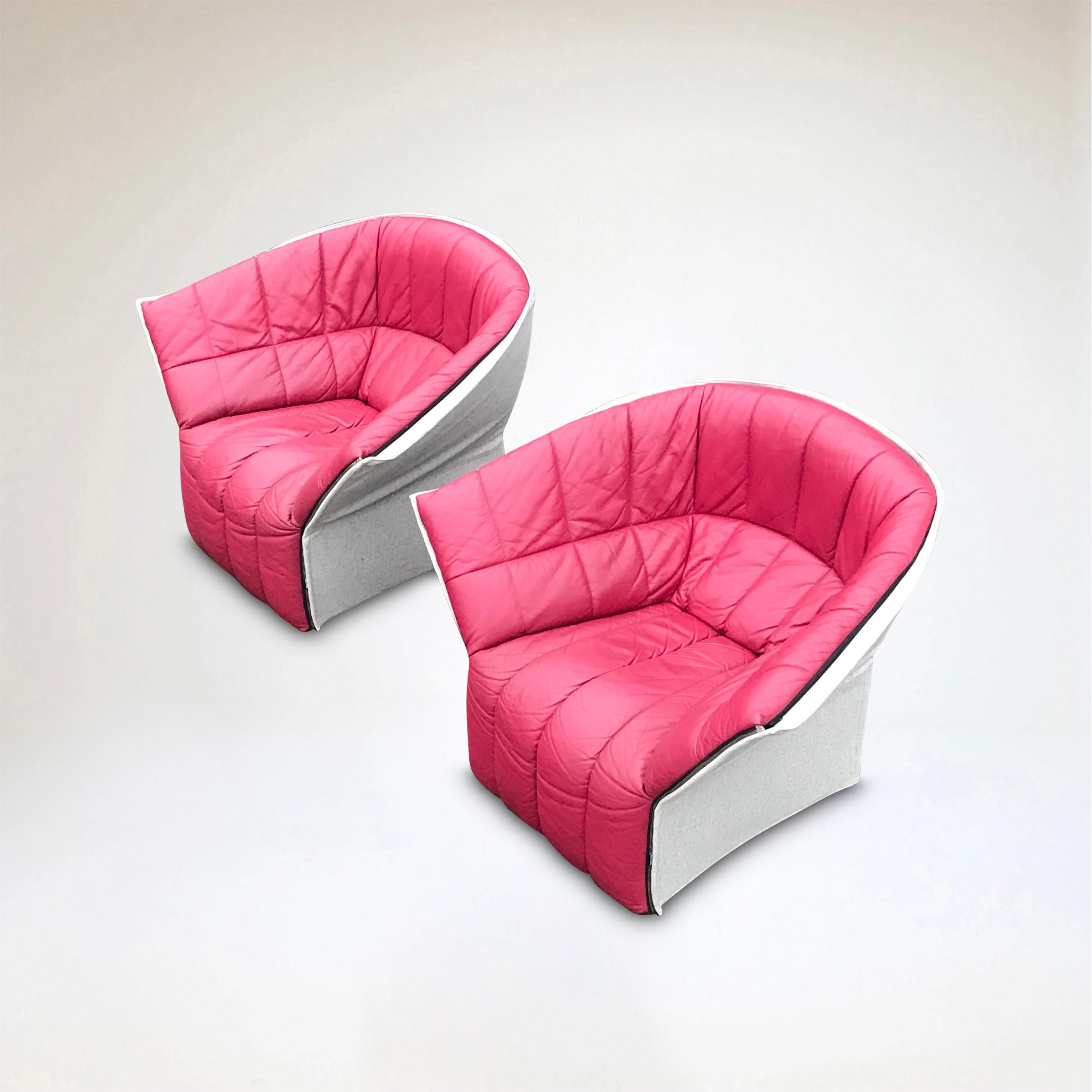 Contemporary Moel leather living room set by Inga Sempé for Ligne Roset 2000s, set of 3 For Sale
