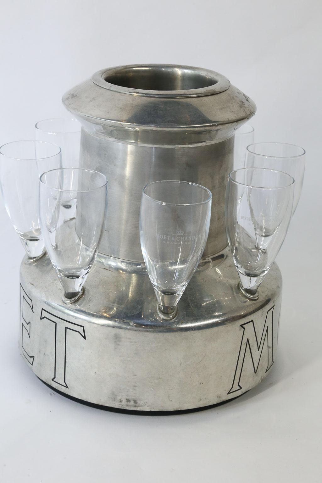 Stainless Steel Moet Chandon Champagne Cooler and Glasses
