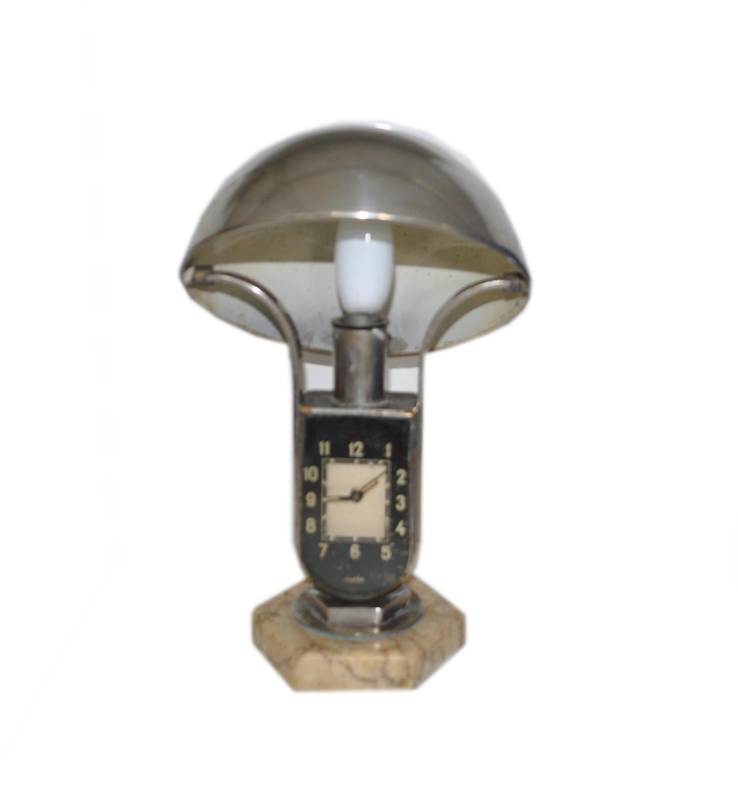 Hungarian Mofem, Art Deco Lamp with Alarm Clock For Sale
