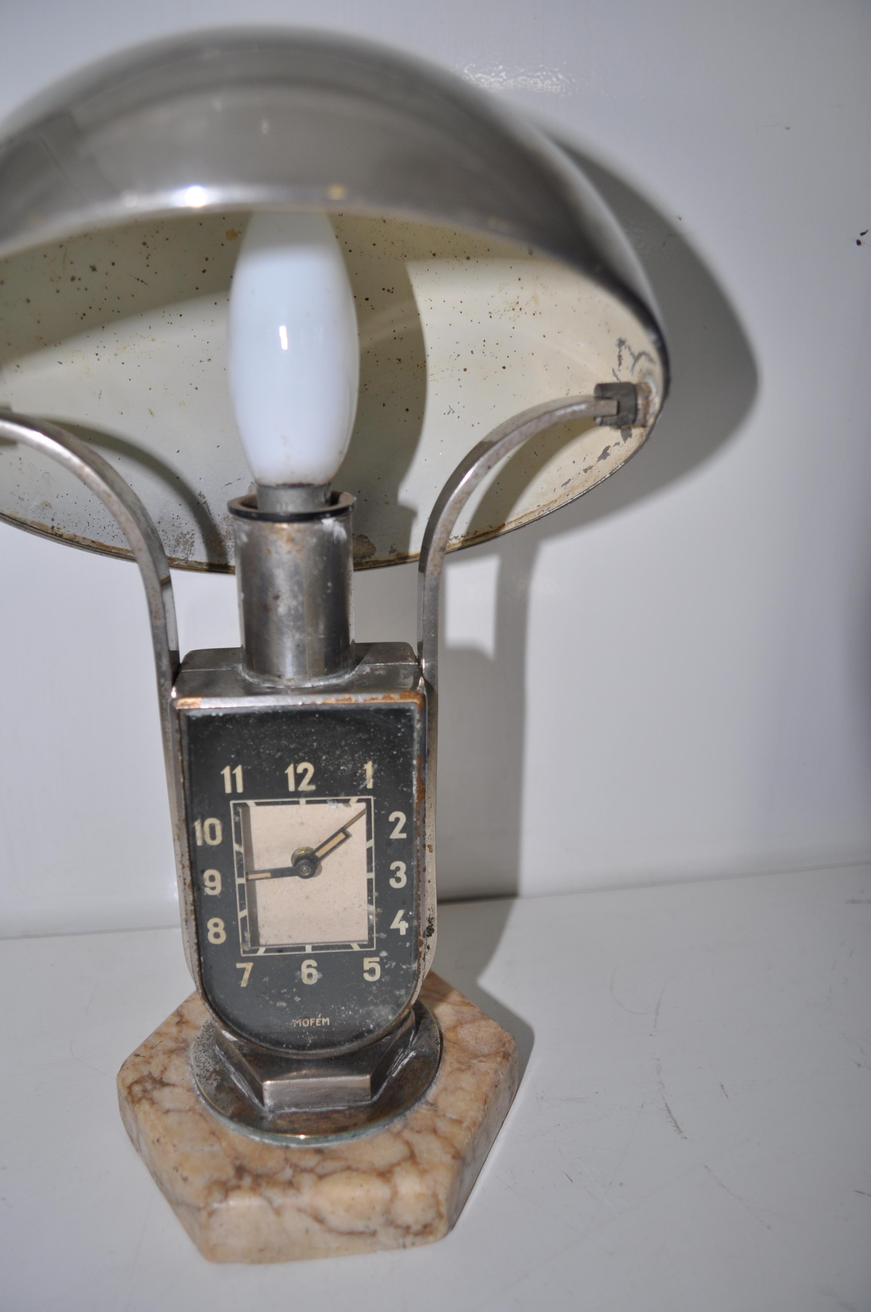 Painted Mofem, Art Deco Lamp with Alarm Clock For Sale