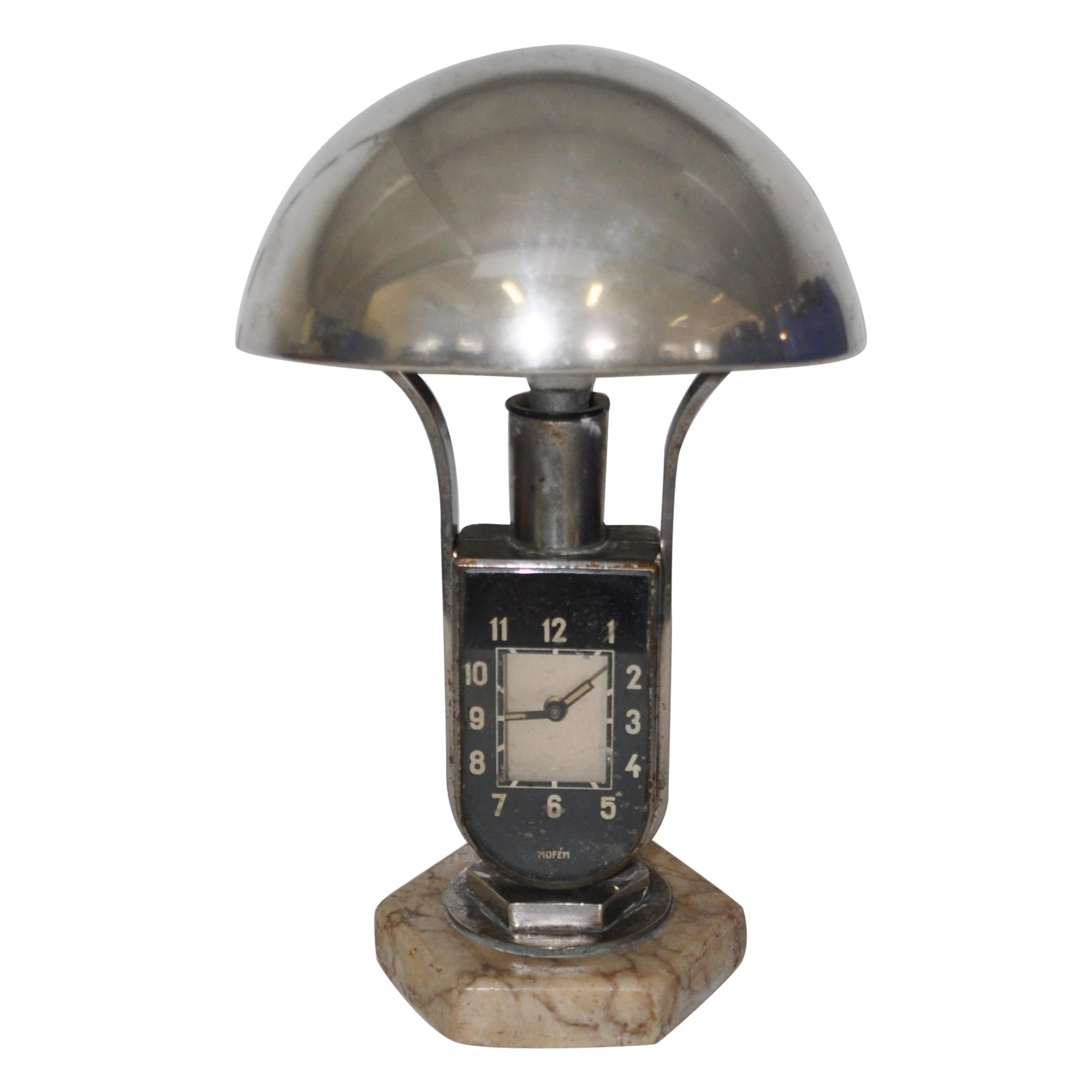 Mofem, Art Deco Lamp with Alarm Clock For Sale at 1stDibs