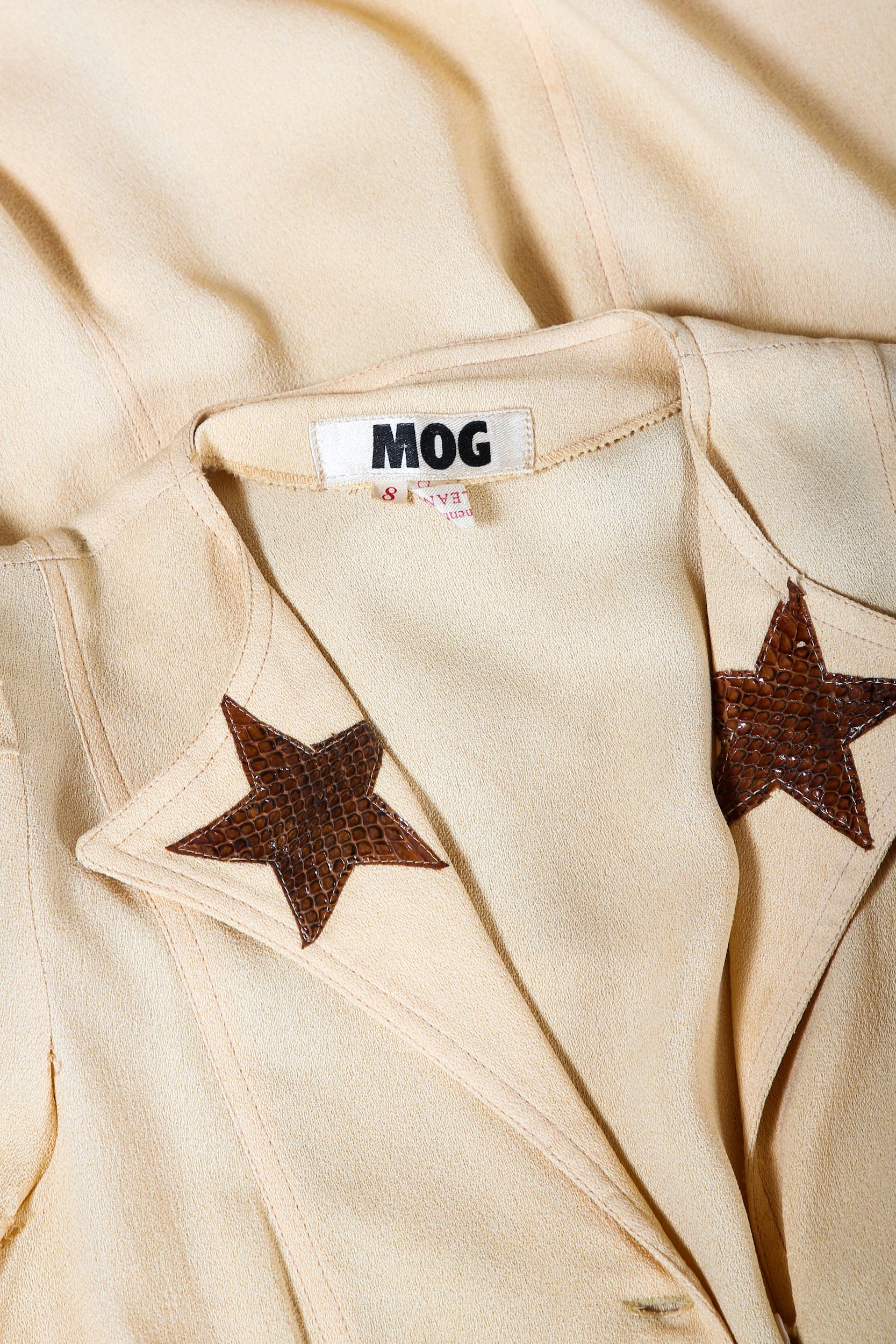 MOG Label Pale Yellow Fitted Dress w/Snakeskin Star Motif ca. 1970 2