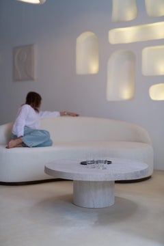 Round Top 100 Muted Biege Travertine Decorative Low Coffee Table by Beije Avenue