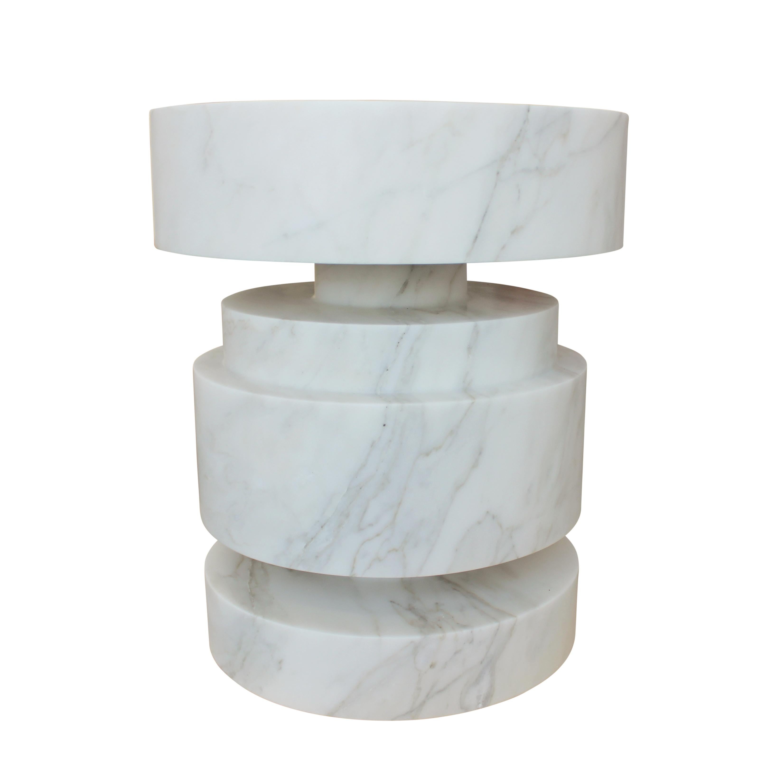 American Mogador Solid Marble Side Table For Sale