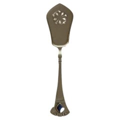 Mogens Ballin Silver Fish Serving Spoon Pierced with Stone