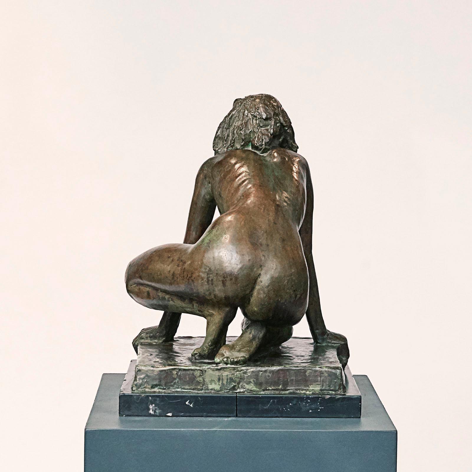 Cast Mogens Bøggild Bronze Sculpture of a Crouching Women