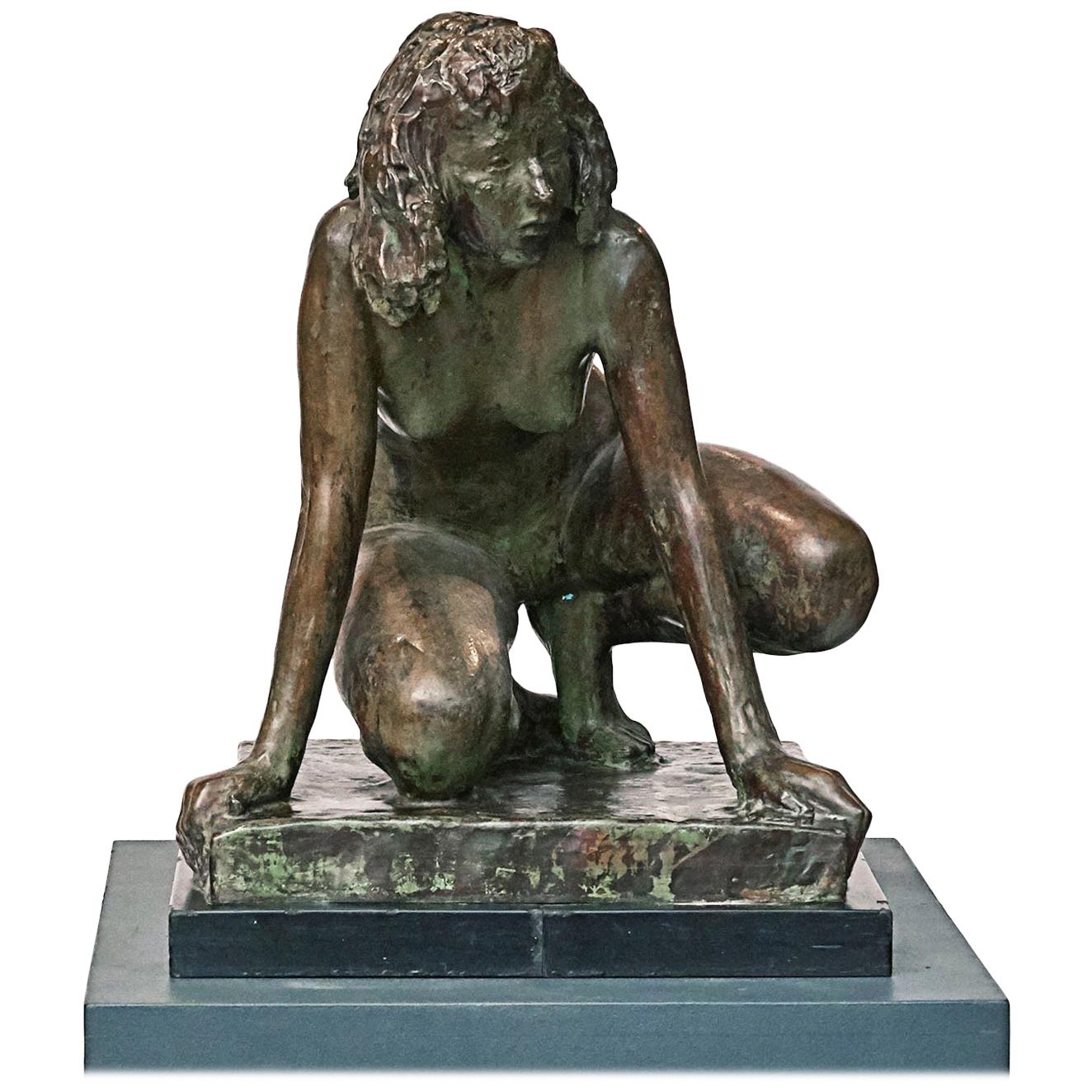 Mogens Bøggild Bronze Sculpture of a Crouching Women