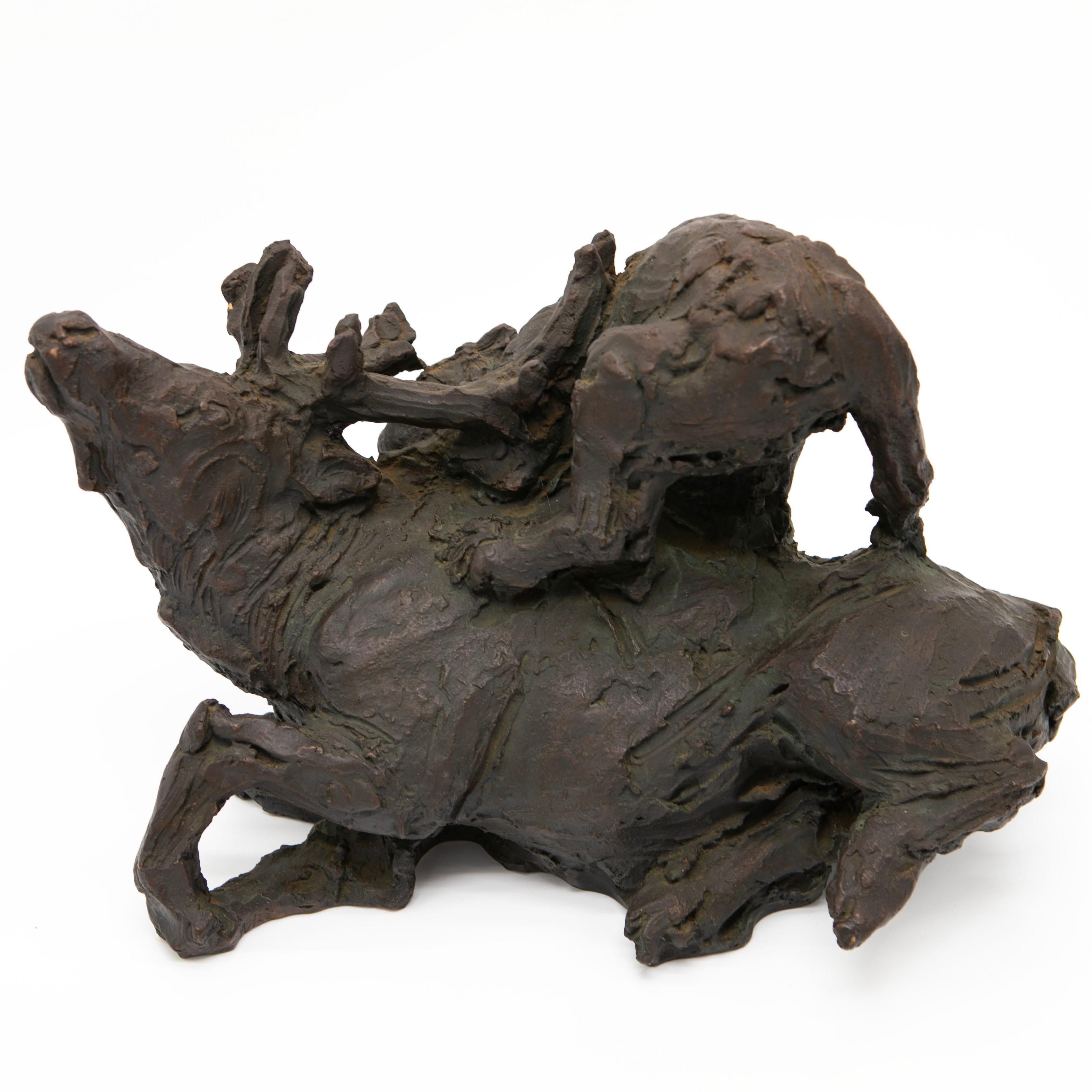 Bronzo Mogens Bøggild, Scultura in bronzo di un cervo e di un giaguaro in vendita