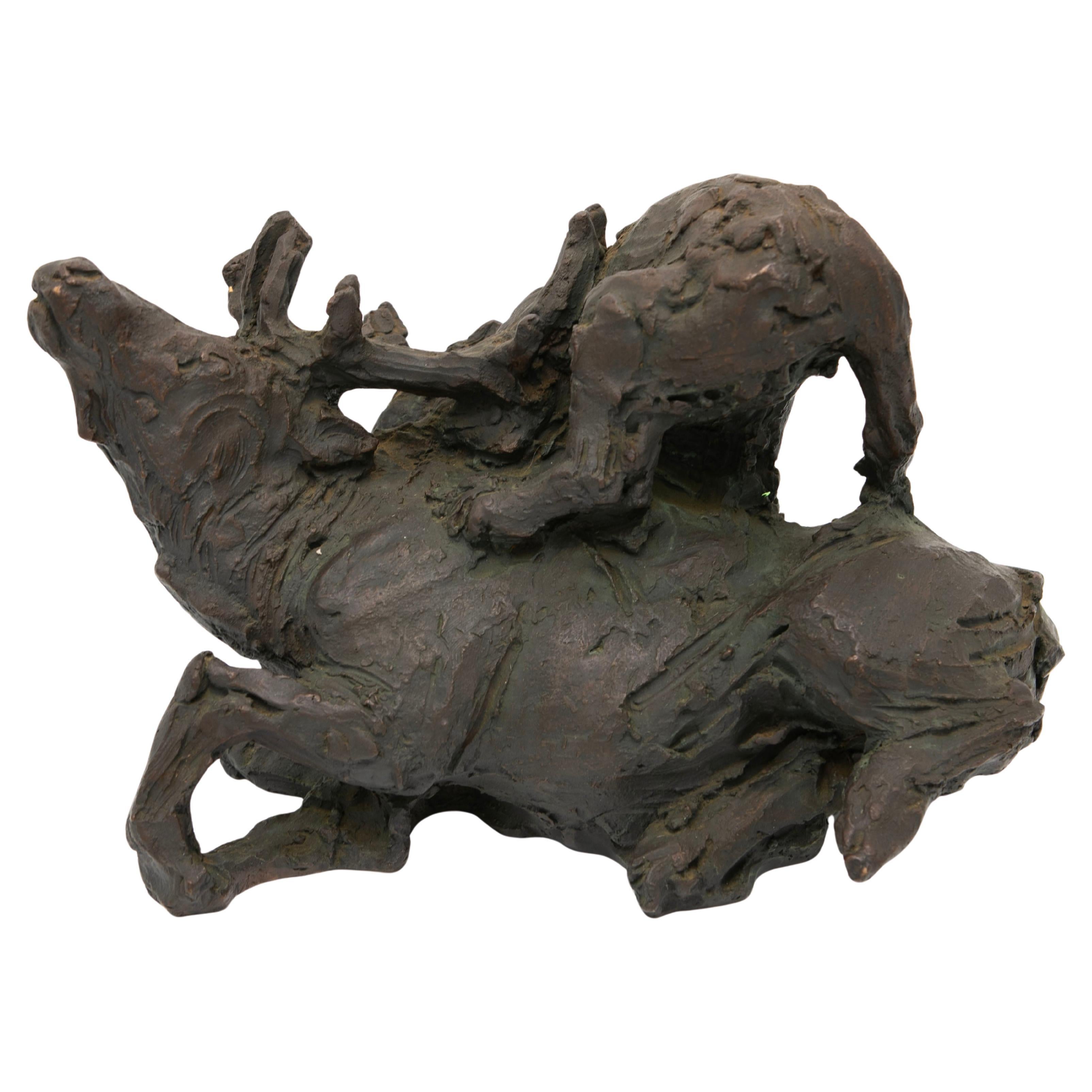 Mogens Bøggild, Bronze Sculpture of a Deer and Jaguar