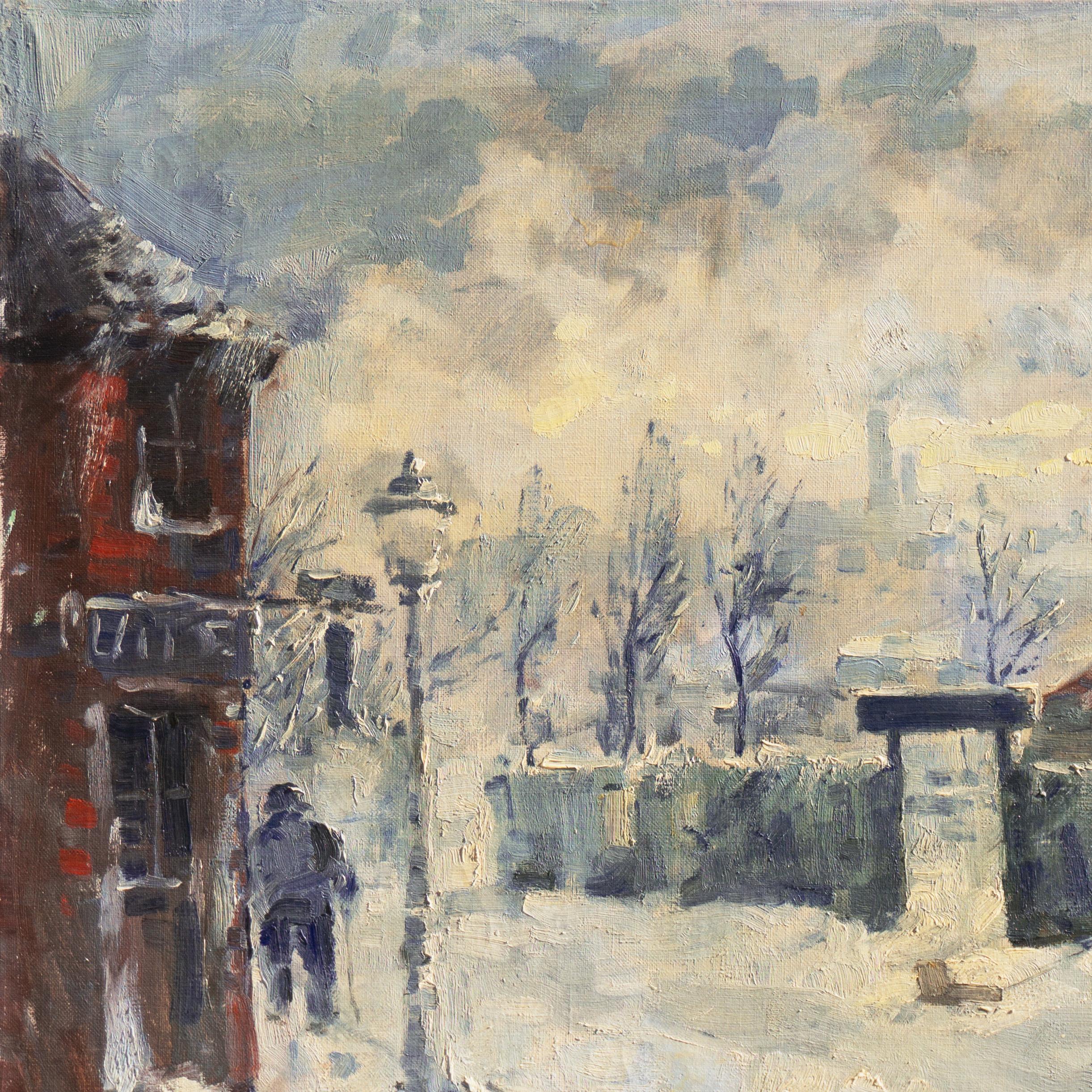 'Montmartre in Winter', Paris Post-Impressionist oil, Charlottenborg, Copenhagen - Gray Landscape Painting by Mogens Erik Christien Vantore