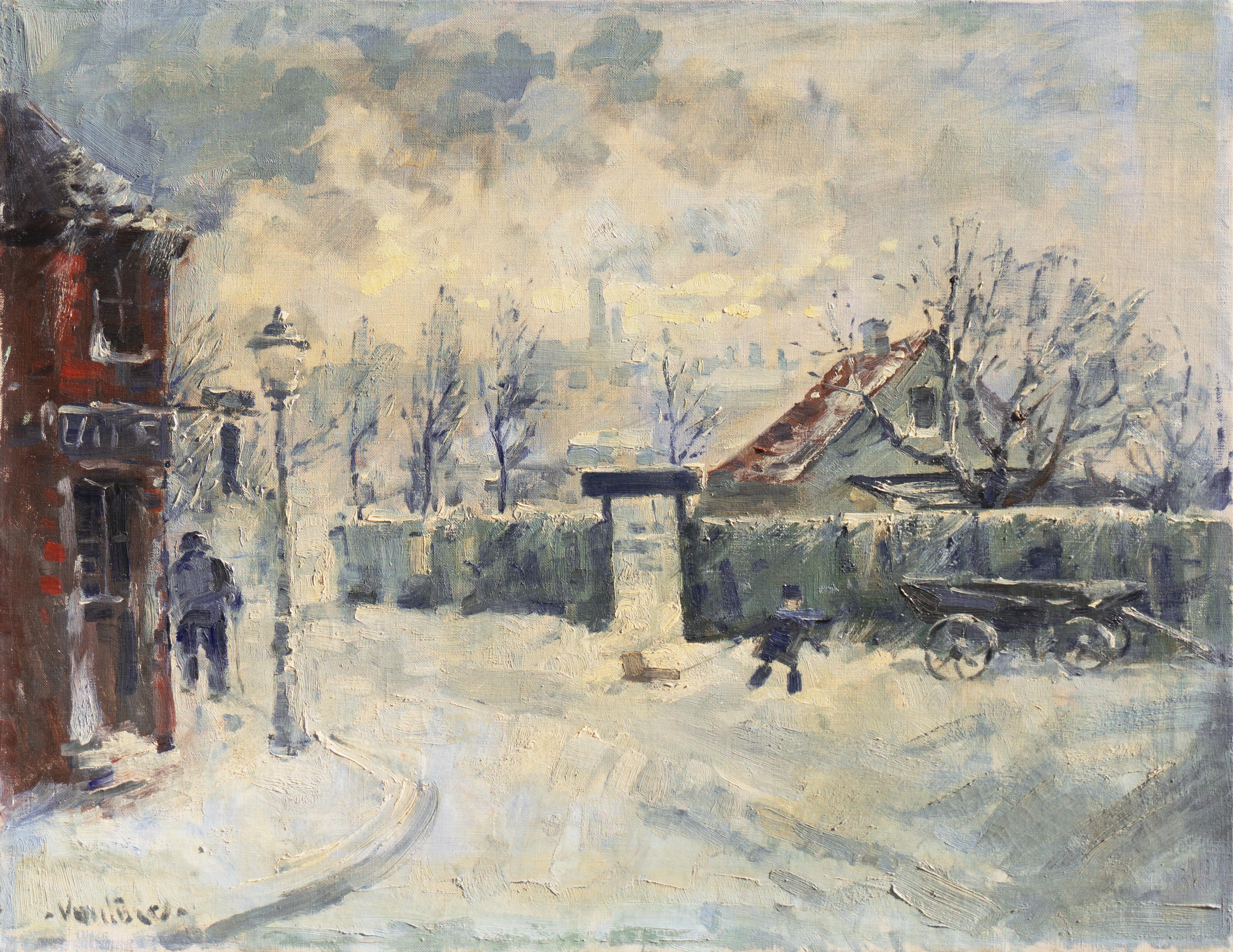 Mogens Erik Christien Vantore Landscape Painting - 'Montmartre in Winter', Paris Post-Impressionist oil, Charlottenborg, Copenhagen