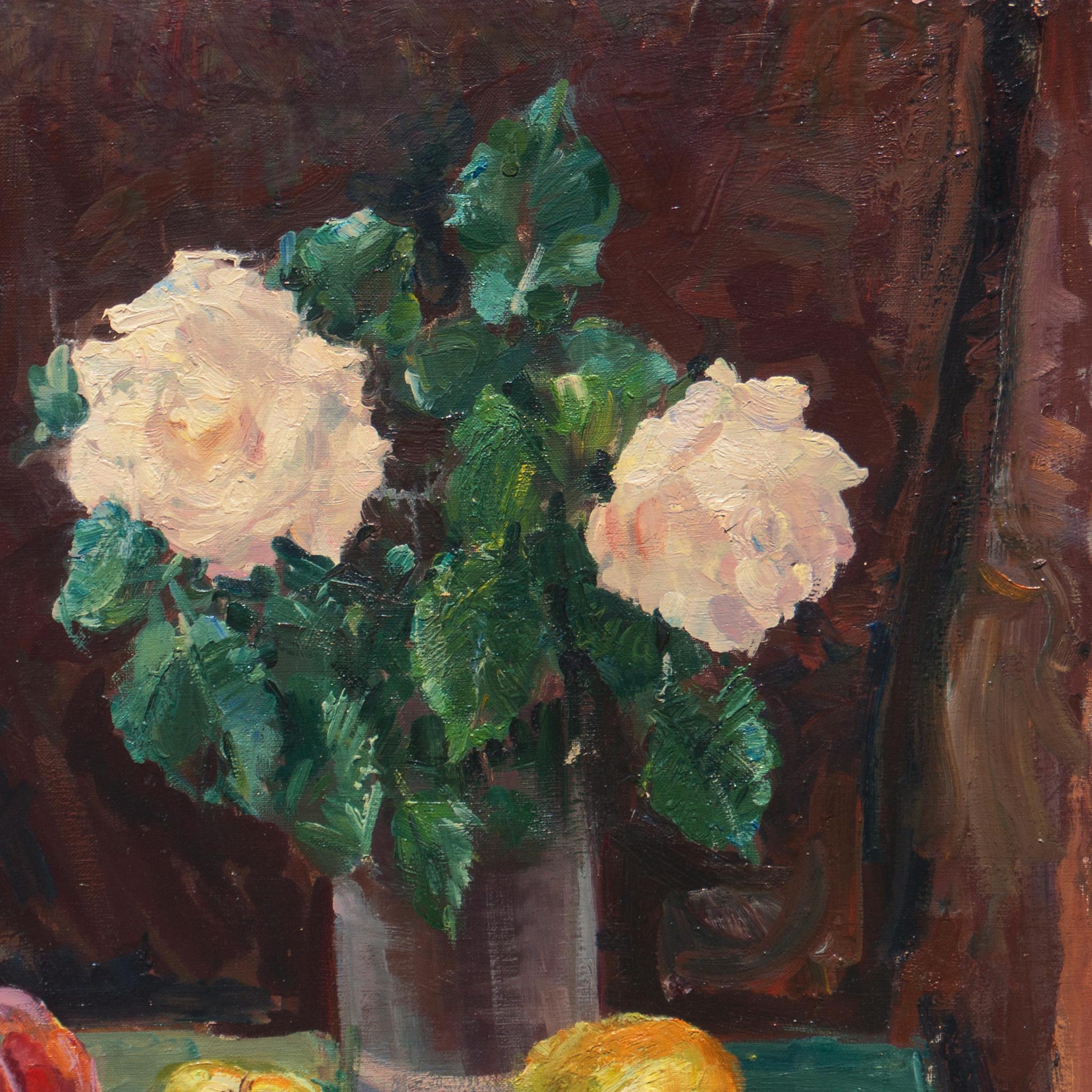 « pêches, pommes et roses », Paris, Académie royale danoise, Galerie Charlottenborg - Noir Still-Life Painting par Mogens Erik Christien Vantore