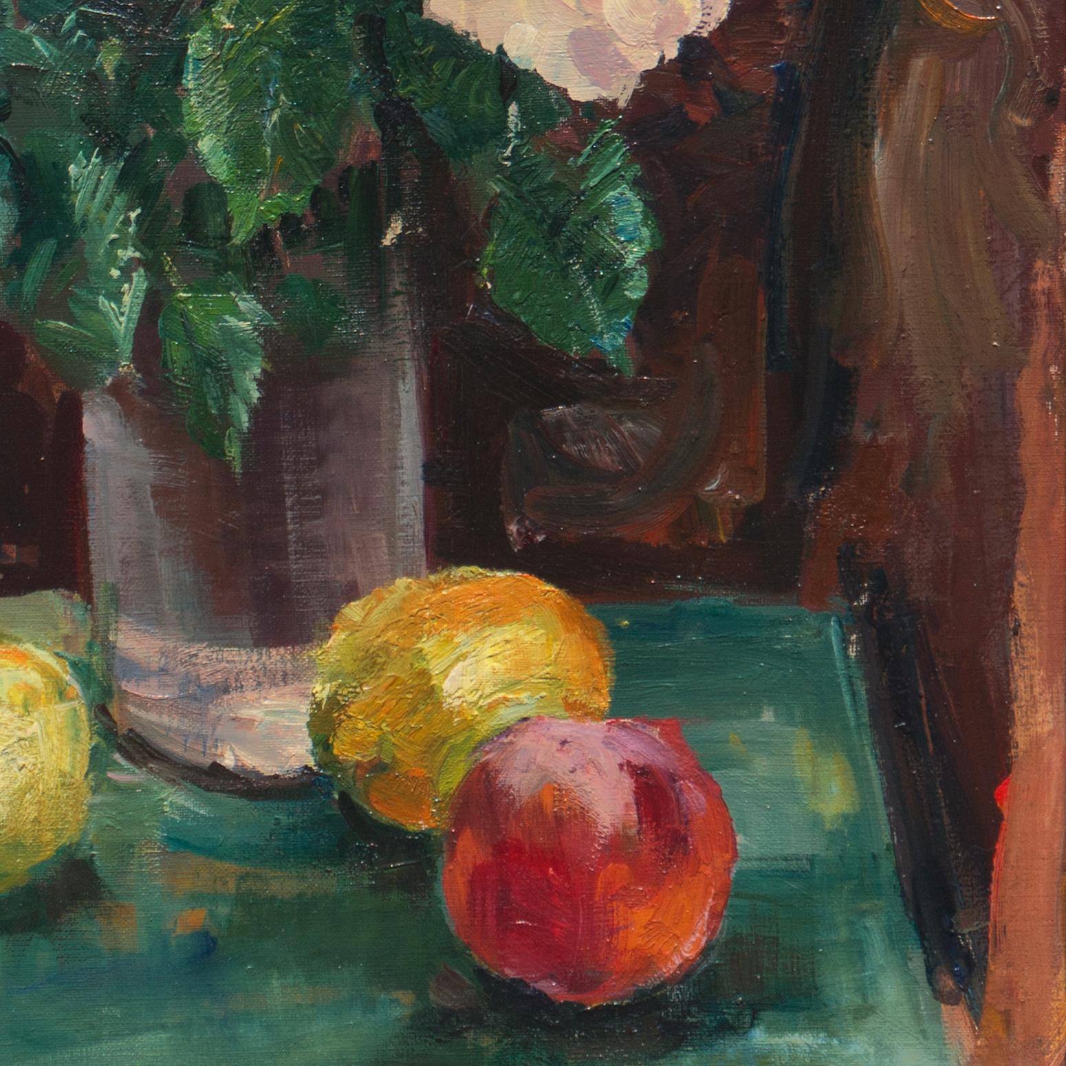 'Peaches, Apples and Roses', Paris, Royal Danish Academy, Charlottenborg Gallery - Black Still-Life Painting by Mogens Erik Christien Vantore