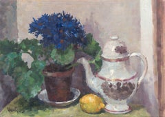 'Still Life of Blue Asters', Paris Salon, Danish Post Impressionist, Benezit