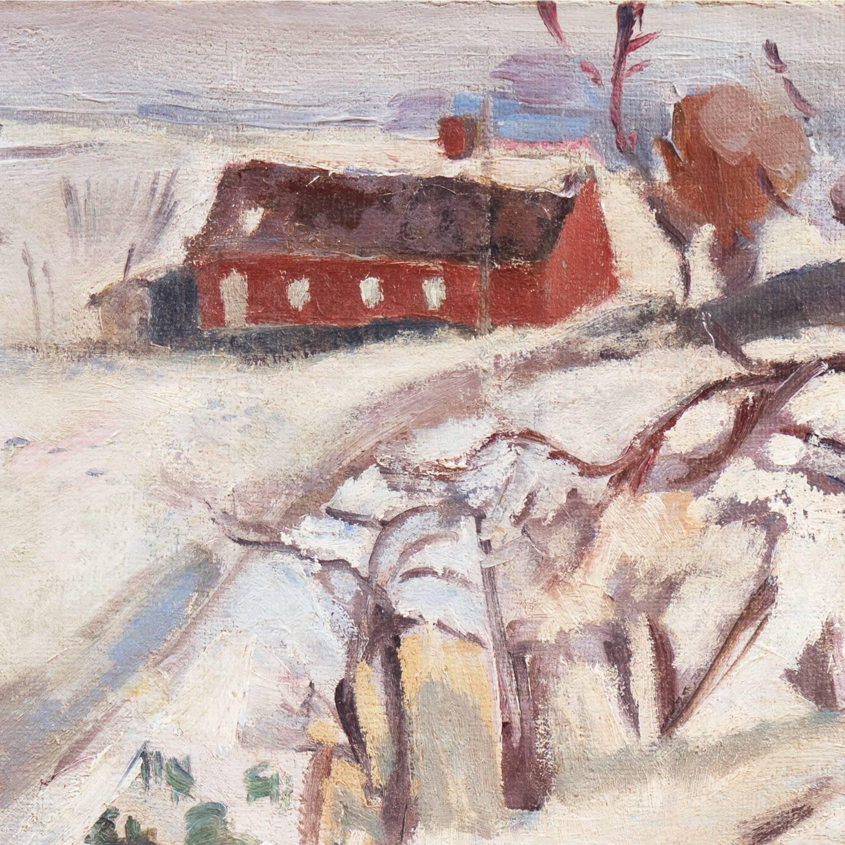 'Winter Landscape, Red Farmhouse', Post-Impressionist oil, Paris Salon, Benezit For Sale 3