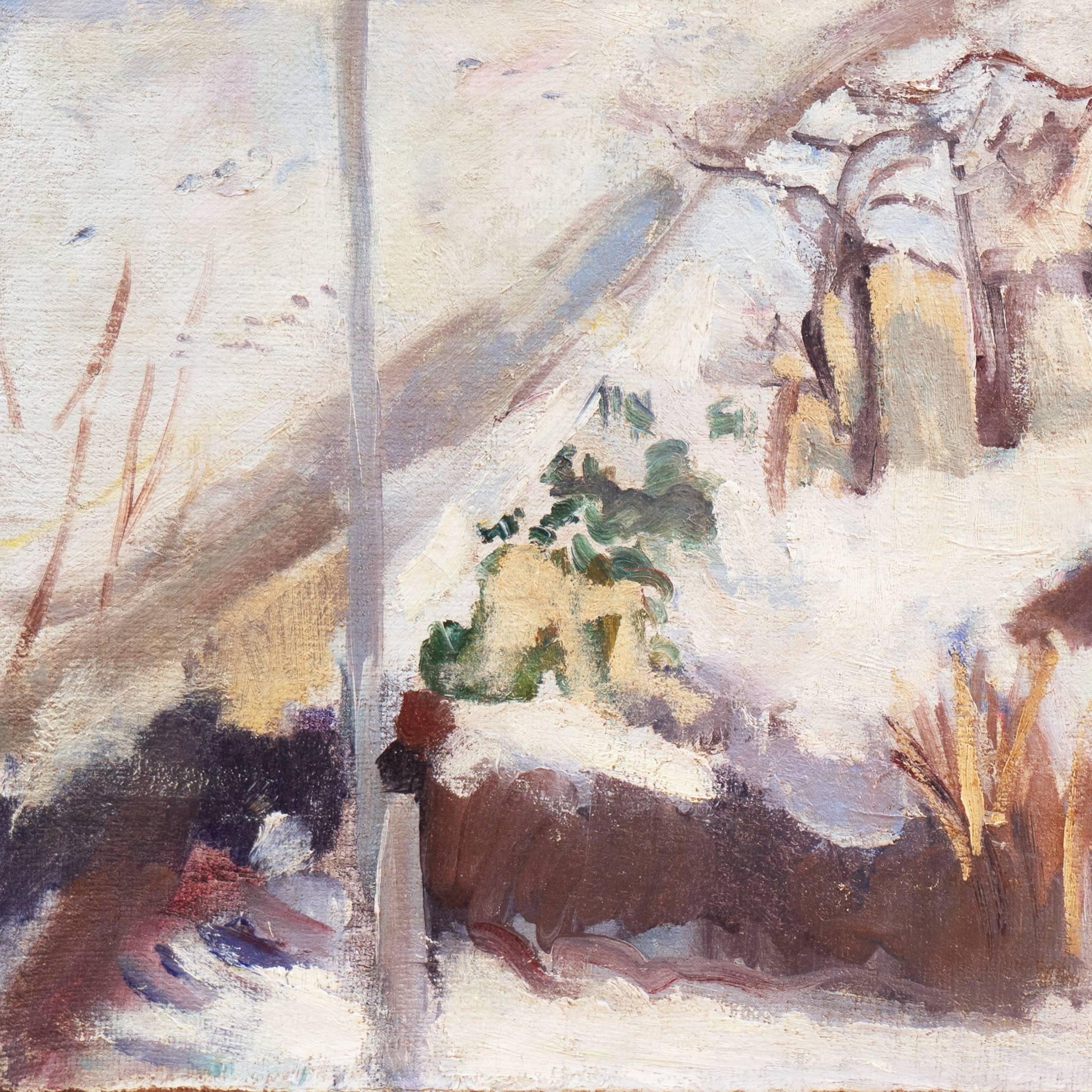'Winter Landscape, Red Farmhouse', Post-Impressionist oil, Paris Salon, Benezit For Sale 6