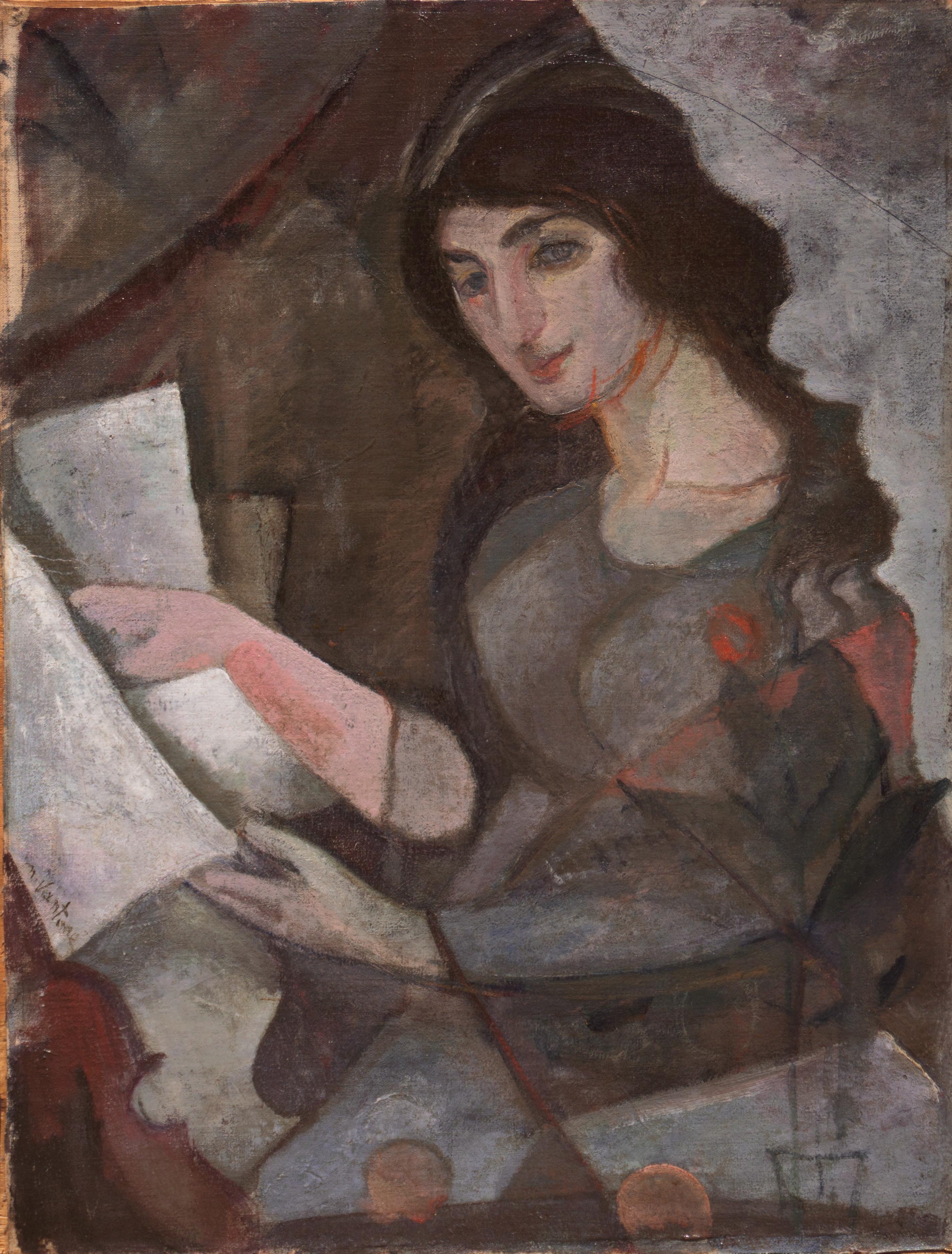 'Young Woman with a Violin', Paris, Cubism, Royal Danish Academy, Charlottenborg - Painting by Mogens Erik Christien Vantore