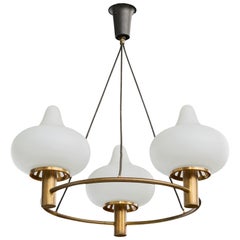 Mogens Hammer and Henning Moldenhawer, Chandelier, Brass, Glass, Denmark, 1950s