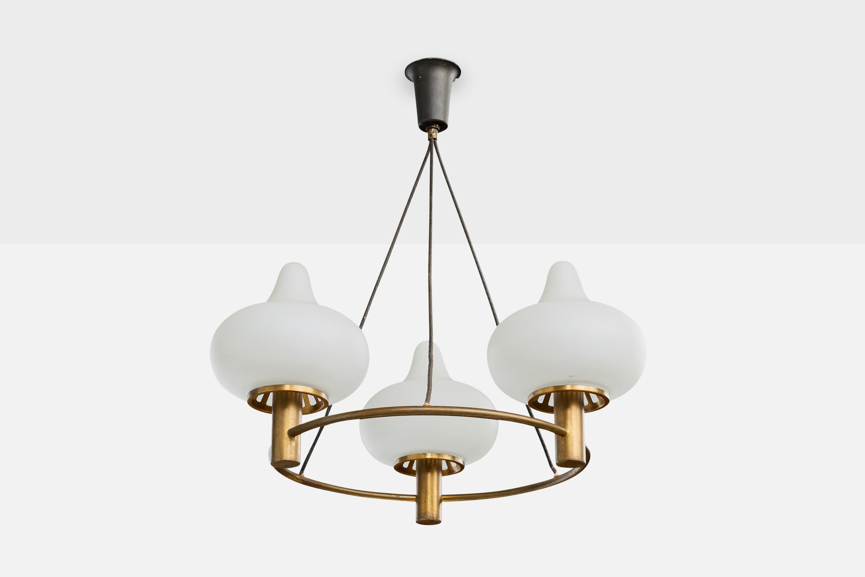 Mogens Hammer and Henning Moldenhawer, Chandelier, Brass, Glass, Denmark, 1950s