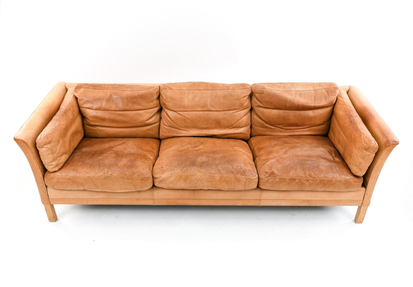 Mid-Century Modern Mogens Hansen Brandy Color Leather Sofa