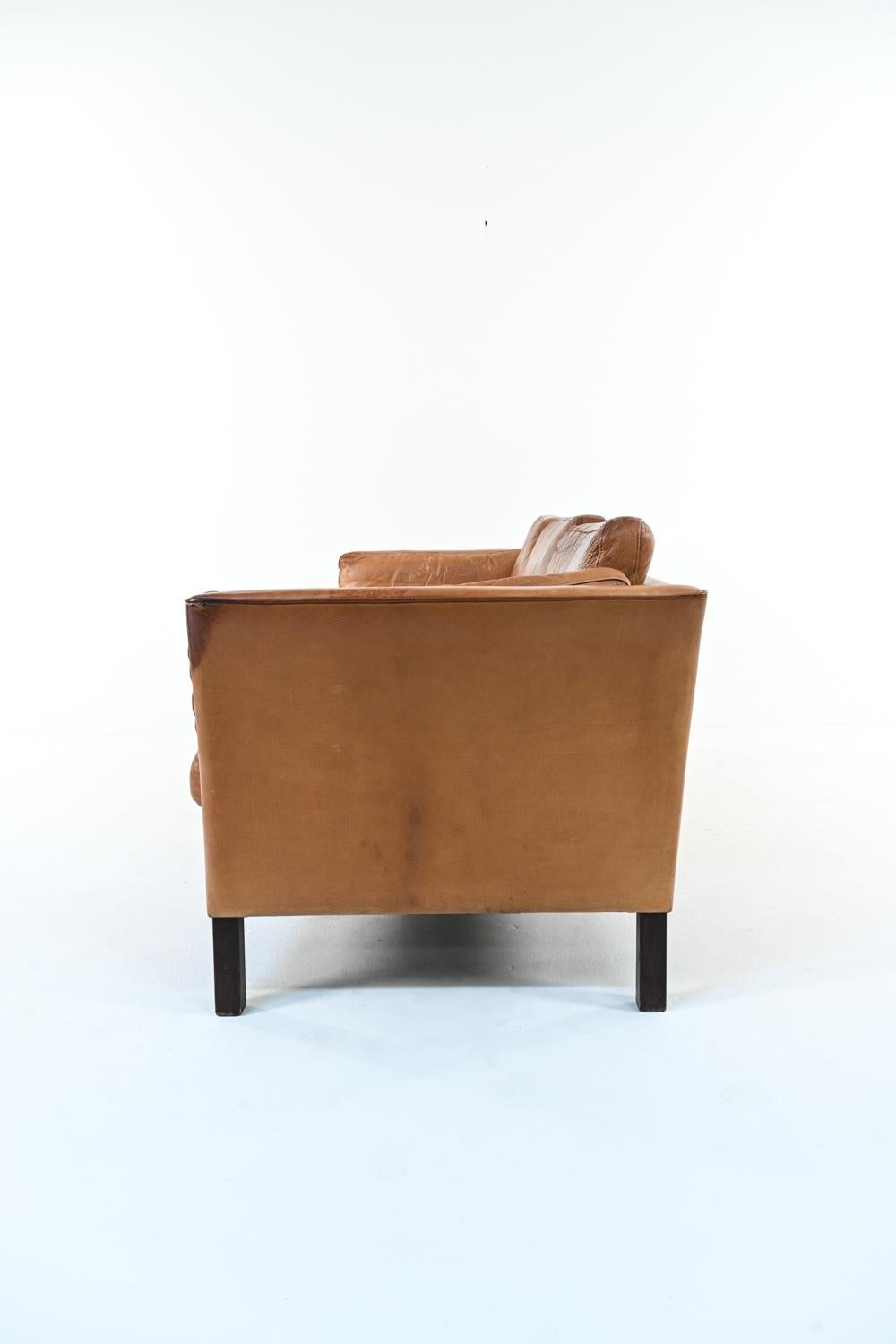 Scandinavian Modern Mogens Hansen Buffalo Leather Sofa, c. 1970's