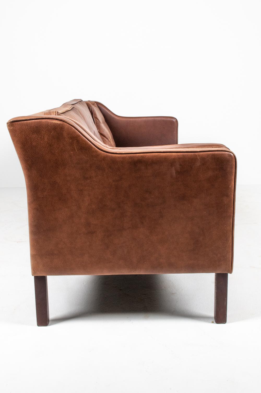 Mogens Hansen Danish Mid-Century Leather 3-Seater Sofa 10