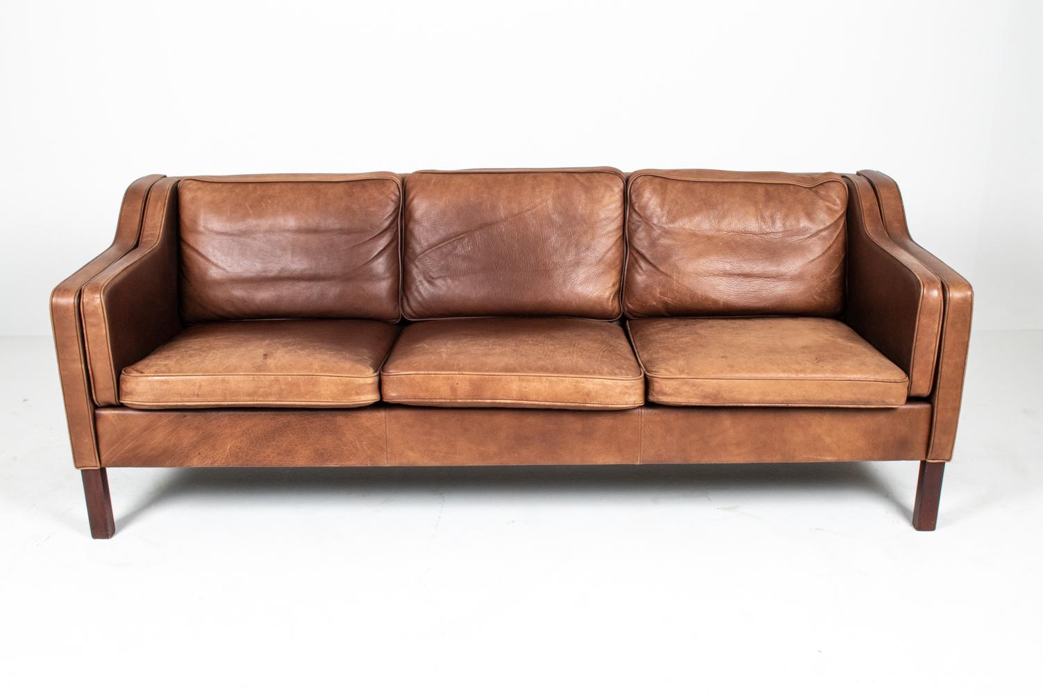 Scandinavian Modern Mogens Hansen Danish Mid-Century Leather 3-Seater Sofa