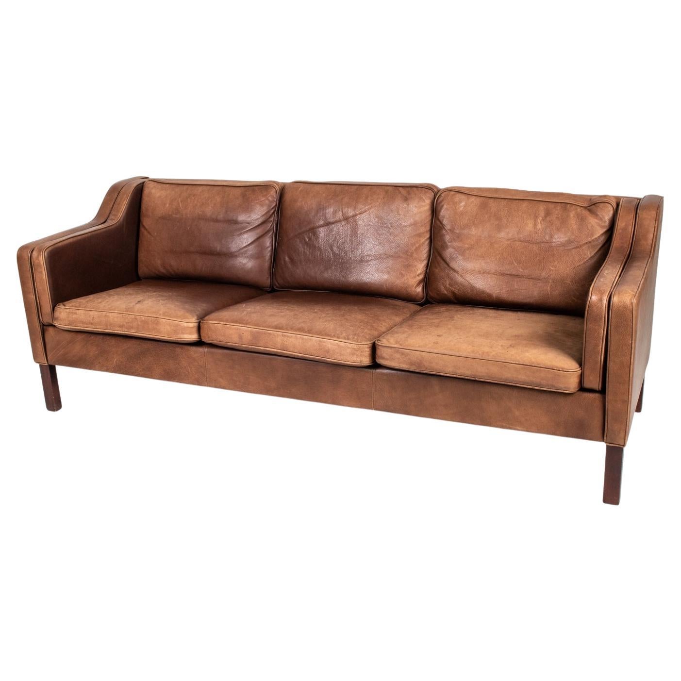 Mogens Hansen Danish Mid-Century Leather 3-Seater Sofa