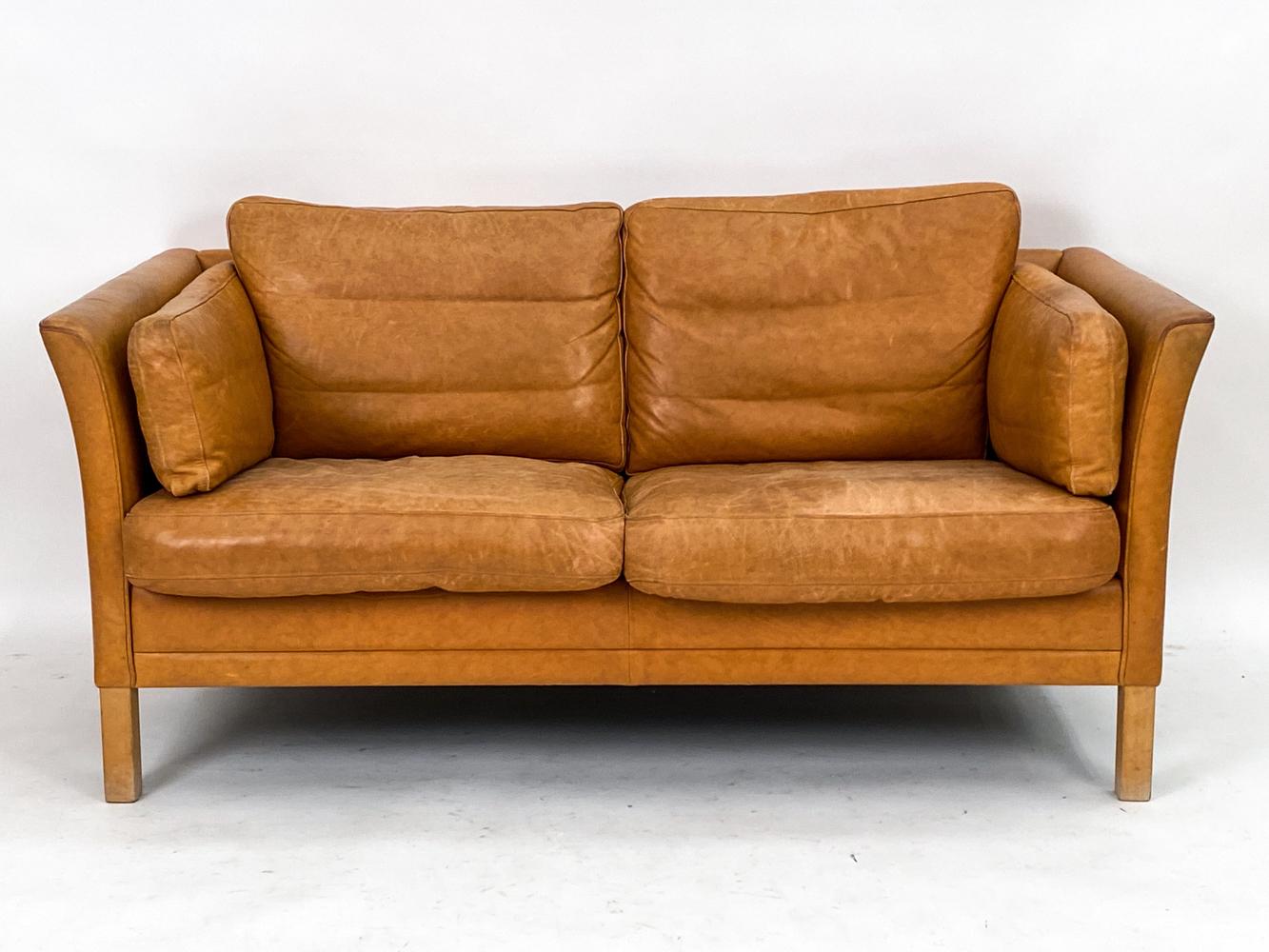 Mogens Hansen Danish Modern Brandy Leather Sofa Suite 8