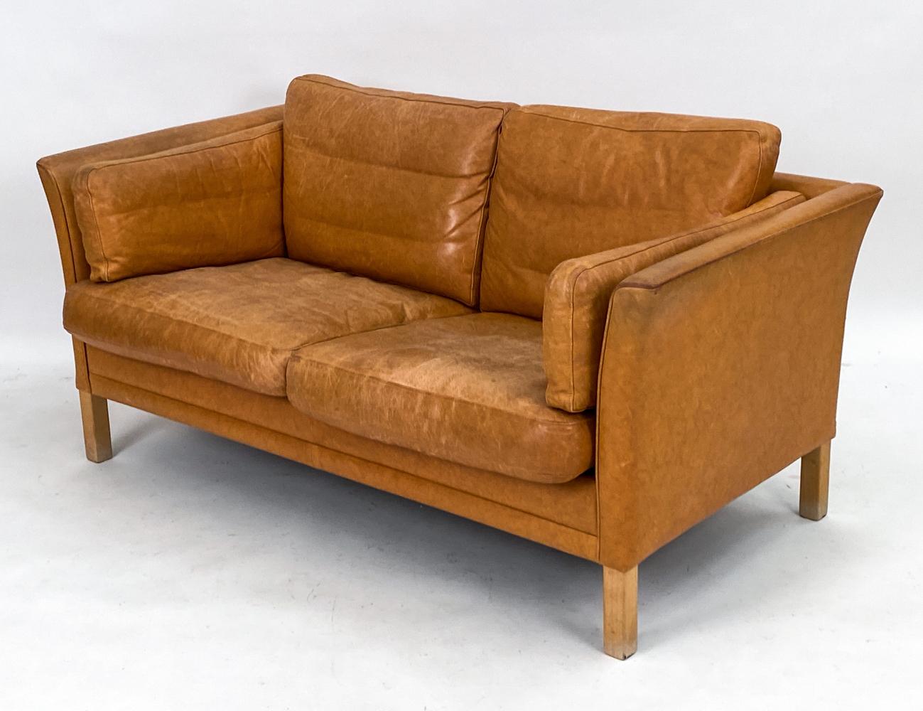 Mogens Hansen Danish Modern Brandy Leather Sofa Suite 12