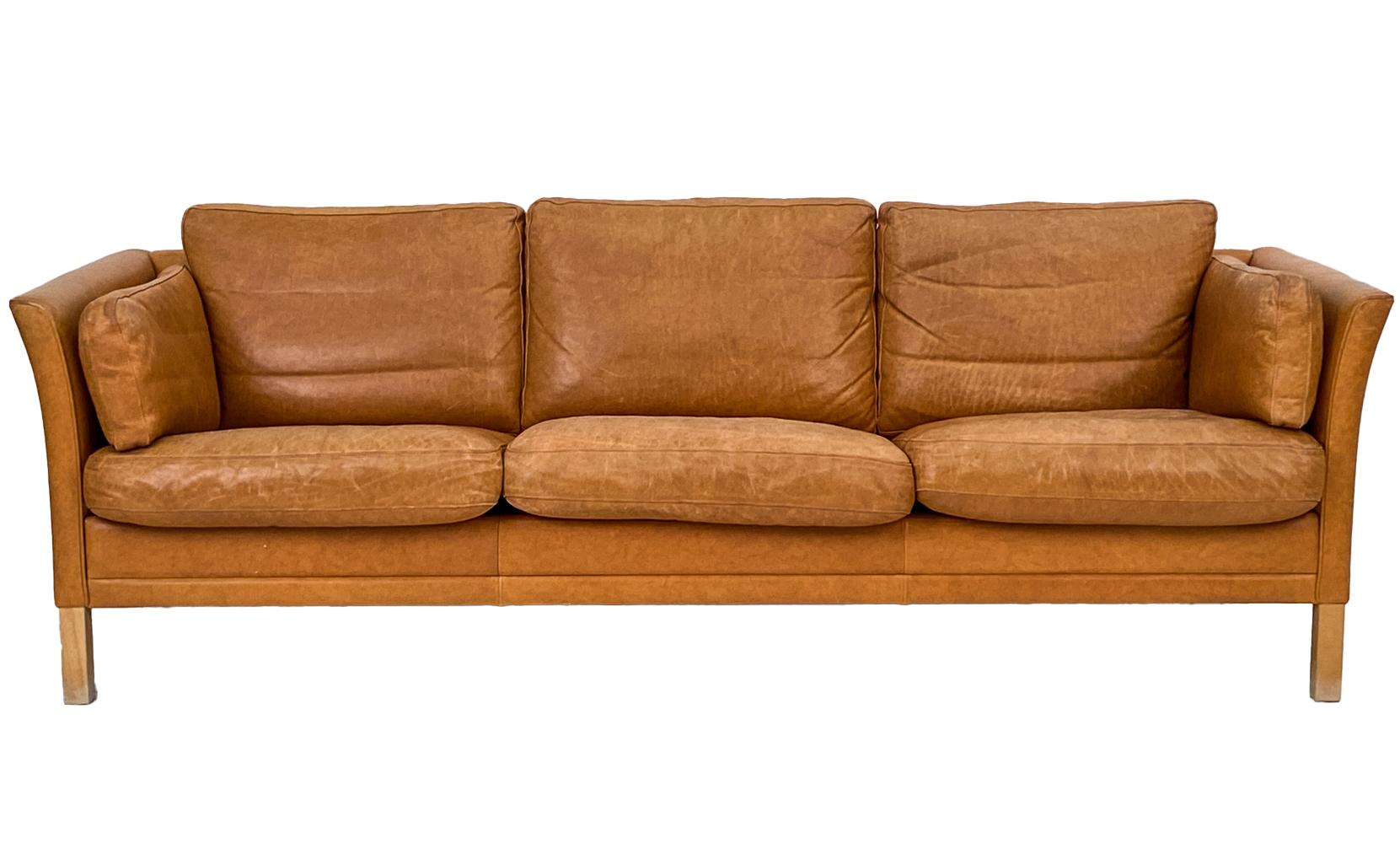 Mid-Century Modern Mogens Hansen Danish Modern Brandy Leather Sofa Suite