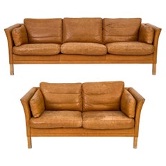 Mogens Hansen Danish Modern Brandy Leather Sofa Suite