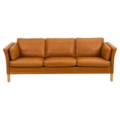 Retro Mogens Hansen Danish Modern Caramel Leather Three-Seater Sofa