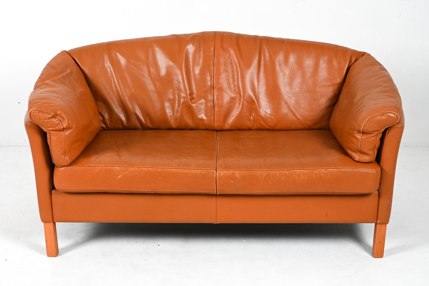 Scandinavian Modern Mogens Hansen Danish Modern Two-Seat Sofa in Leather & Oak For Sale