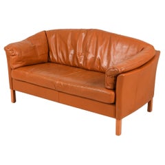 Retro Mogens Hansen Danish Modern Two-Seat Sofa in Leather & Oak