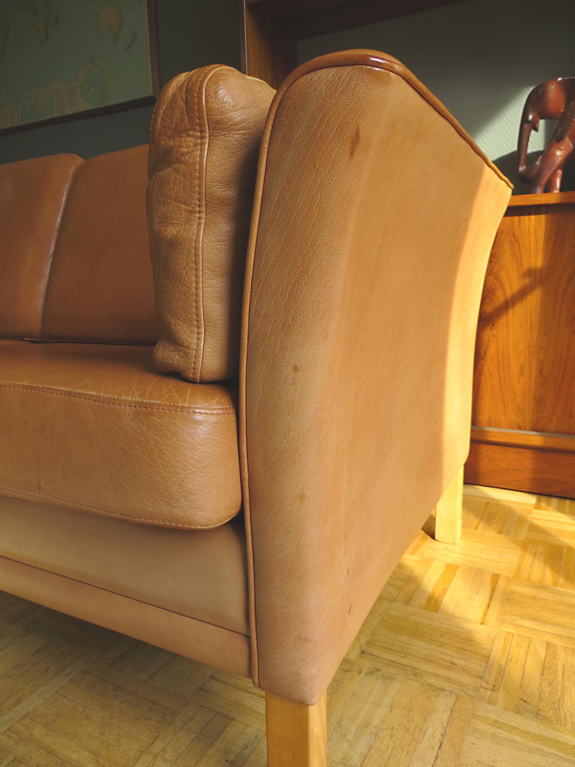 Mogens Hansen Danish Vintage Leather Sofas & Armchair Set in Butterscotch Brown 3