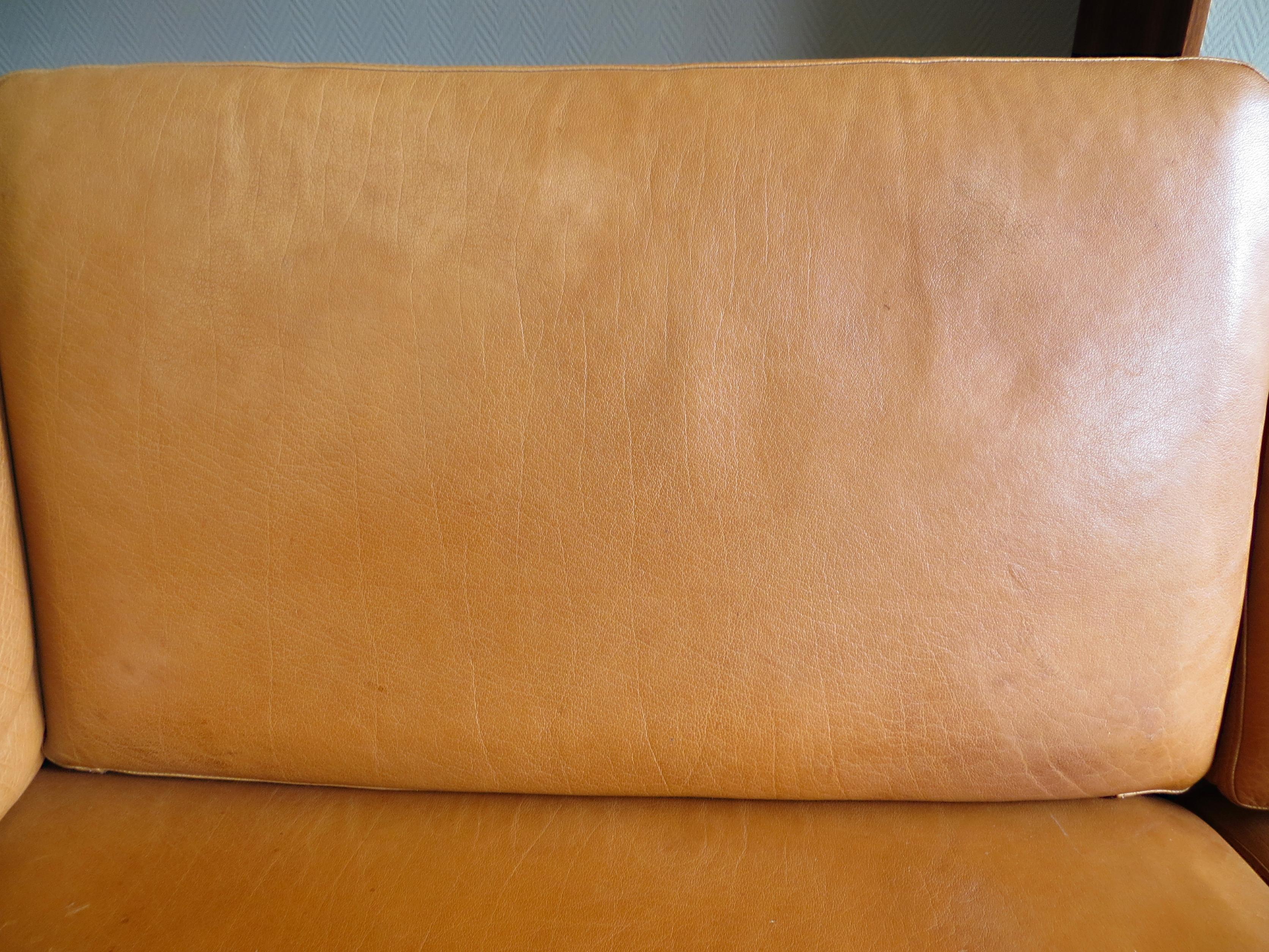 Mogens Hansen Danish Vintage Leather Sofas & Armchair Set in Butterscotch Brown 6