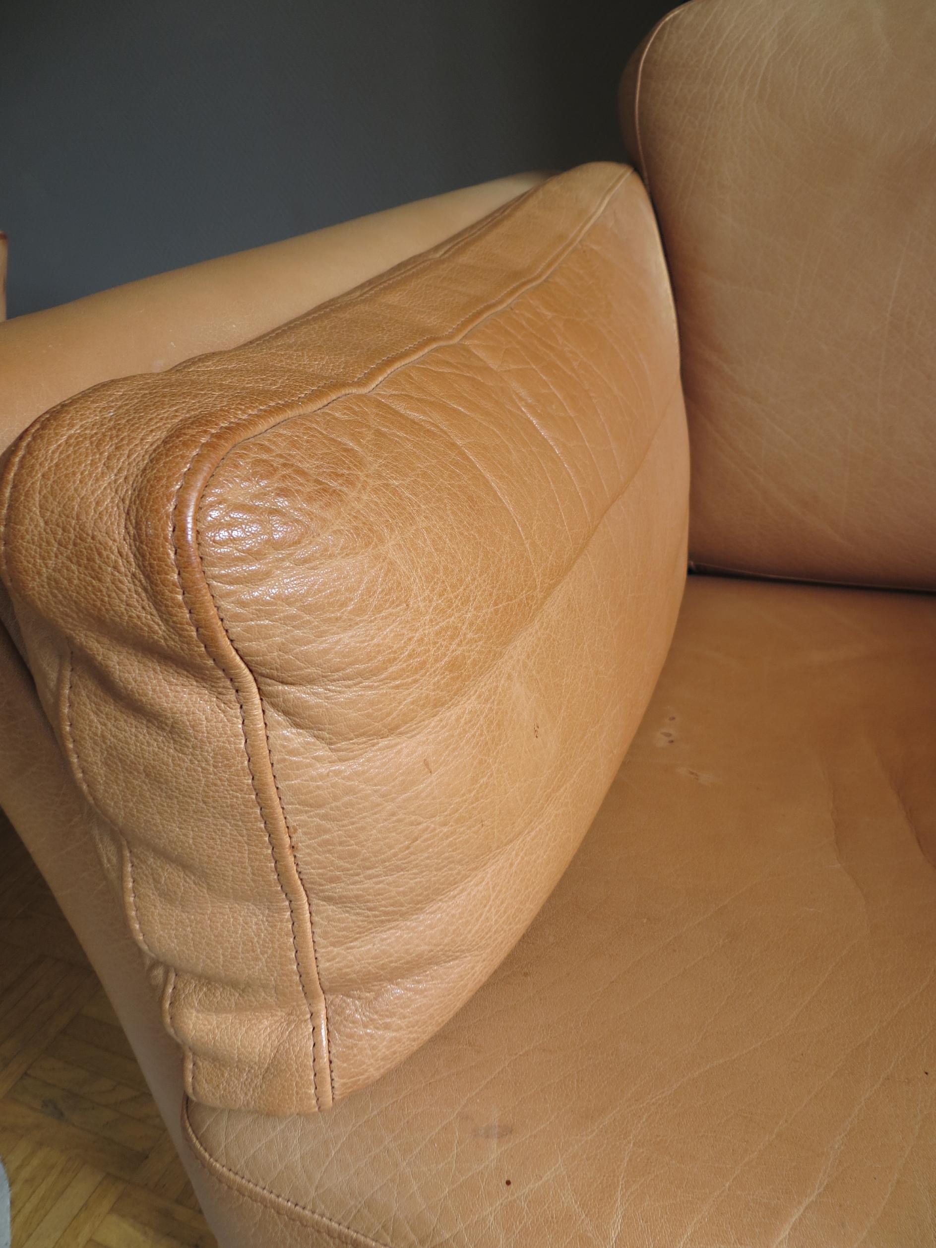 Mogens Hansen Danish Vintage Leather Sofas & Armchair Set in Butterscotch Brown 7