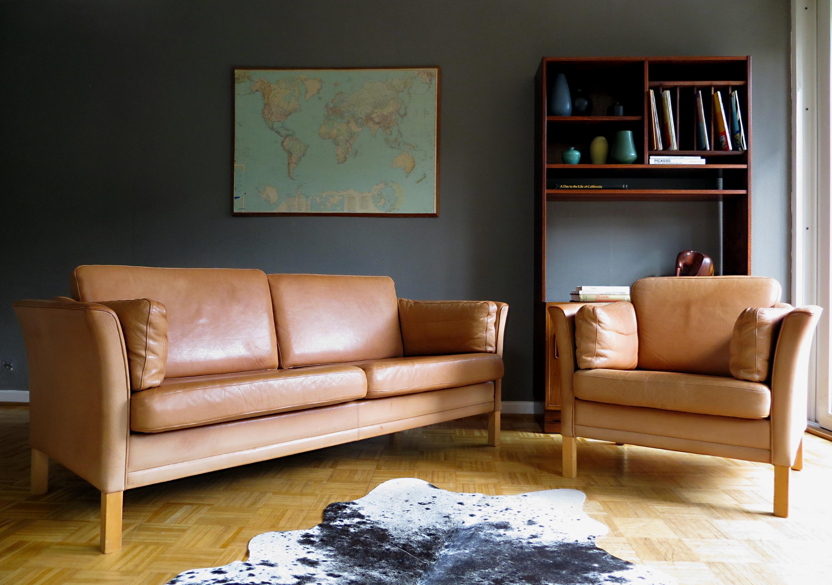 Mogens Hansen Danish Vintage Leather Sofas & Armchair Set in Butterscotch Brown In Good Condition In Hamburg, DE