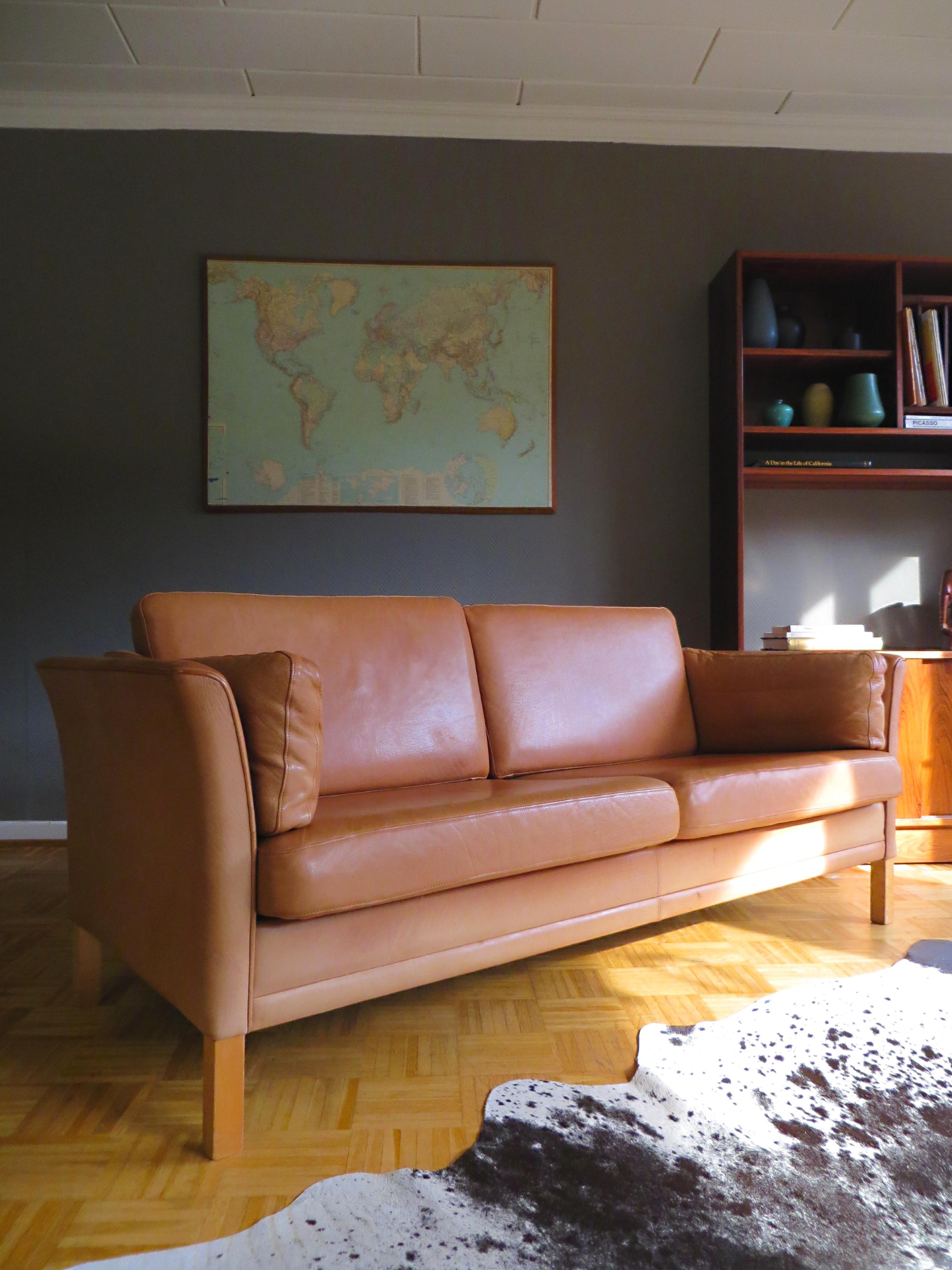 Wood Mogens Hansen Danish Vintage Leather Sofas & Armchair Set in Butterscotch Brown