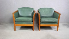 Mogens Hansen Green Leather Lounge Chairs, Denmark, Set of 2